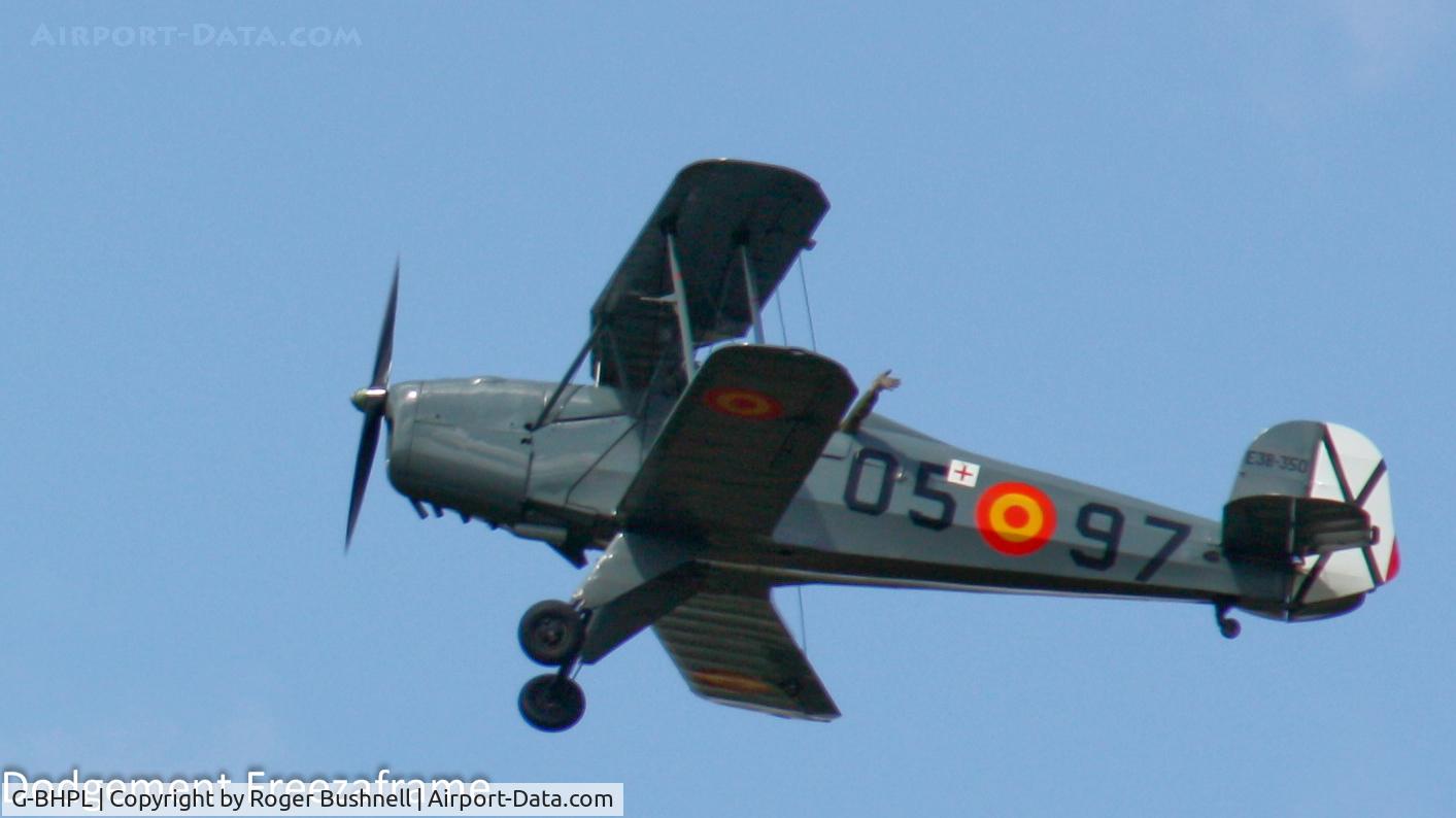 G-BHPL, 1951 CASA 1-131E Jungmann C/N 1058, Bruker Jungman, Pilot Annabelle Buroughs. Flying with Spanish Markings, Flying at Ibsley WW2 Aerodrome at Bygone Days.