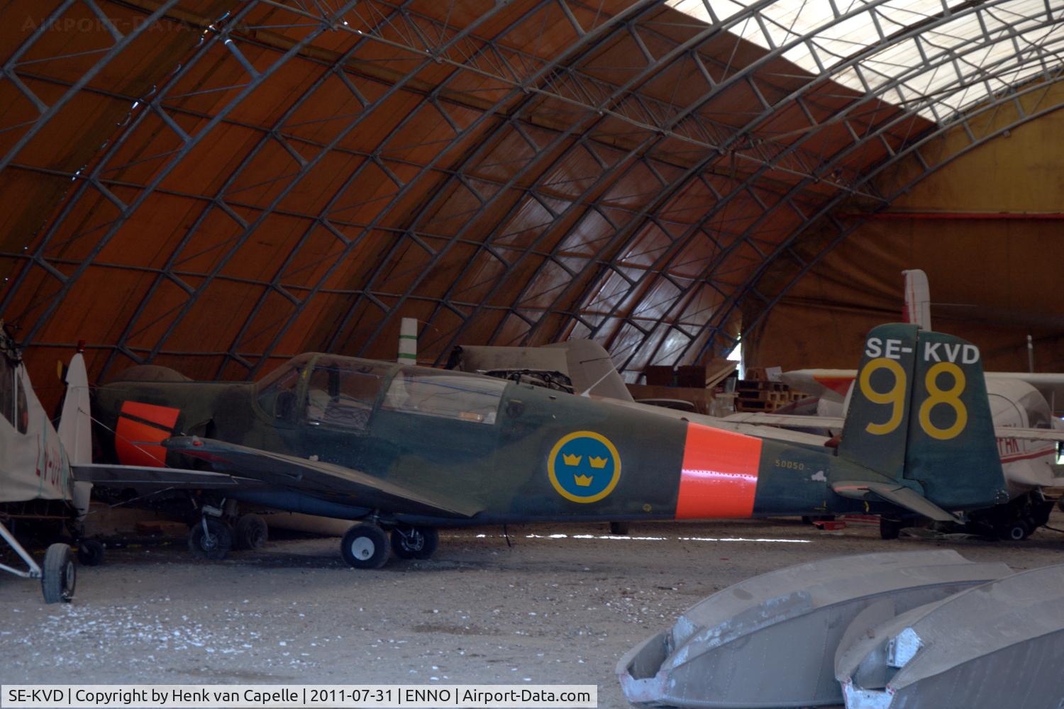 SE-KVD, 1953 Saab 91B Safir C/N 91-248, Swedish registered Saab Safir in a hangar at Notodden airfield, Norway.