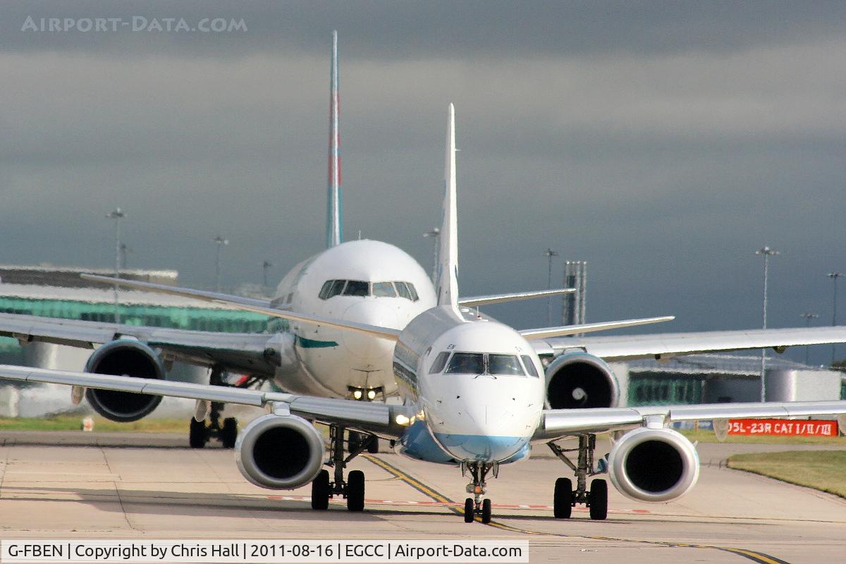 G-FBEN, 2008 Embraer 195LR (ERJ-190-200LR) C/N 19000213, being followed by First Choice B767