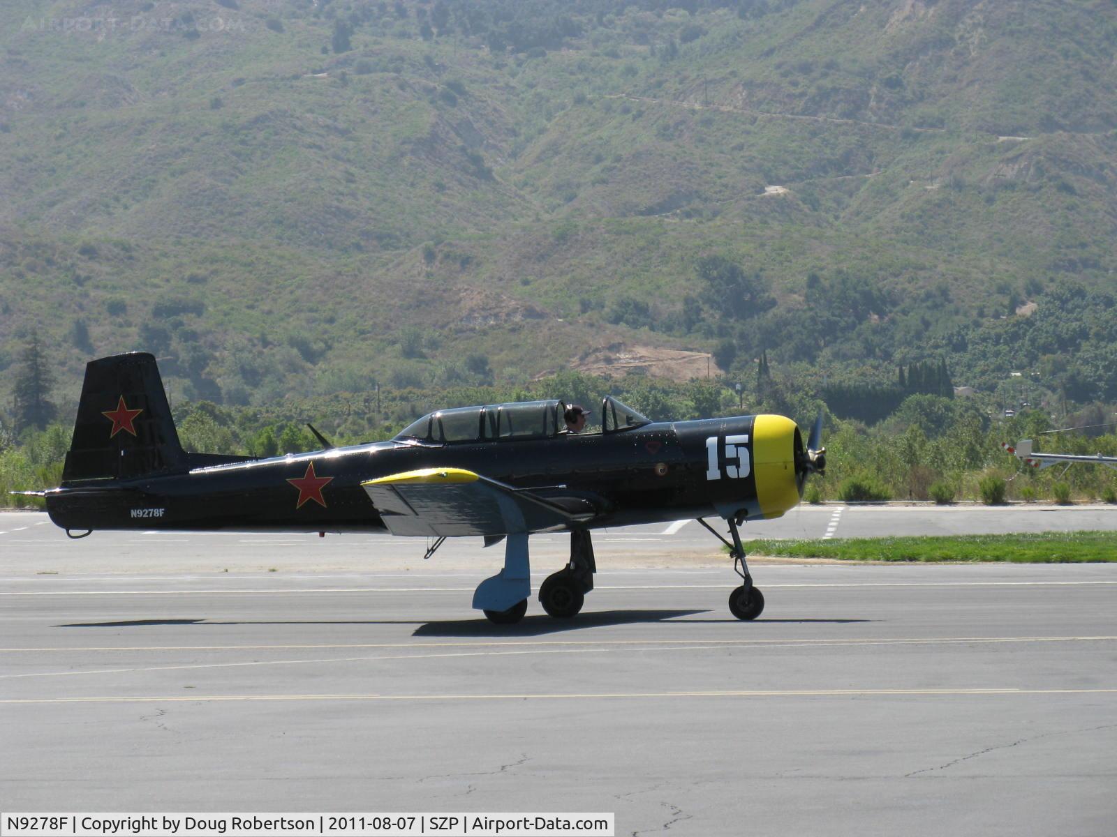N9278F, 1964 Nanchang CJ-6A C/N 1032018, 1964 Nanchang China CJ-6A, Huosai 6A 285 Hp radial, landing roll Rwy 22. Ernie's former ride visiting SZP