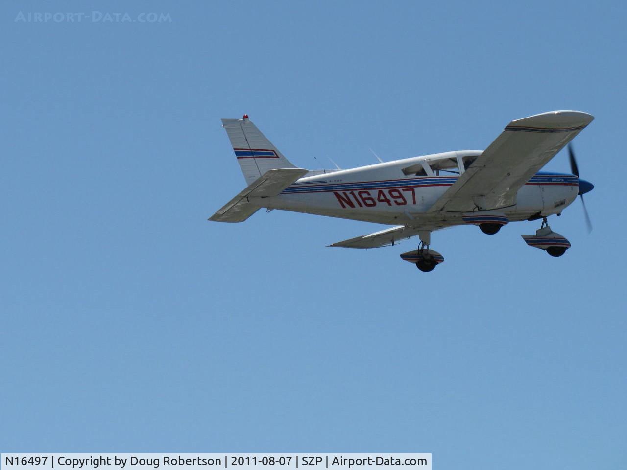 N16497, 1973 Piper PA-28-235 Cherokee Charger C/N 28-7310101, 1973 Piper PA-28-235 CHEROKEE CHARGER, Lycoming O-540-D4B5 235 Hp, takeoff climb Rwy 22
