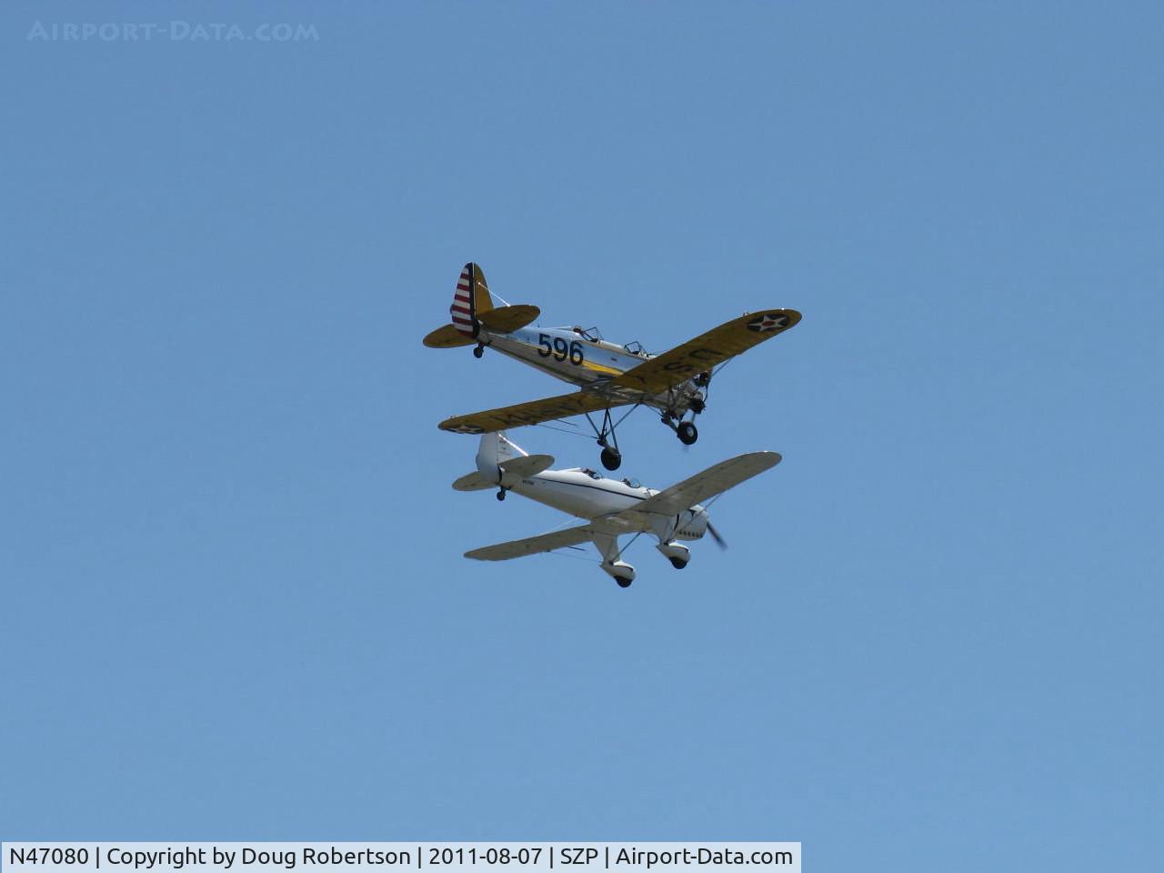 N47080, 1942 Ryan Aeronautical ST3KR C/N 1391, 1942 Ryan Aeronautical ST-3KR 'Eileen', Fairchild 6-410 inverted inline 165 Hp conversion, in echelon with N53271 Ryan PT-22