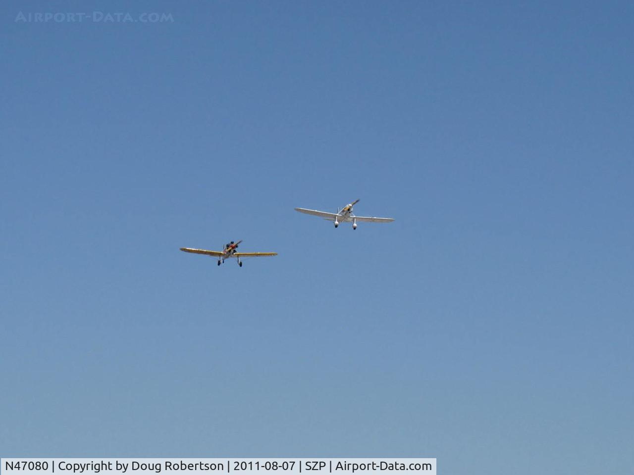 N47080, 1942 Ryan Aeronautical ST3KR C/N 1391, 1942 Ryan Aeronautical ST-3KR 'Eileen', Fairchild 6-410 inverted inline 165 Hp conversion, Experimental class, in echelon with N53271 Ryan PT-22 behind and below