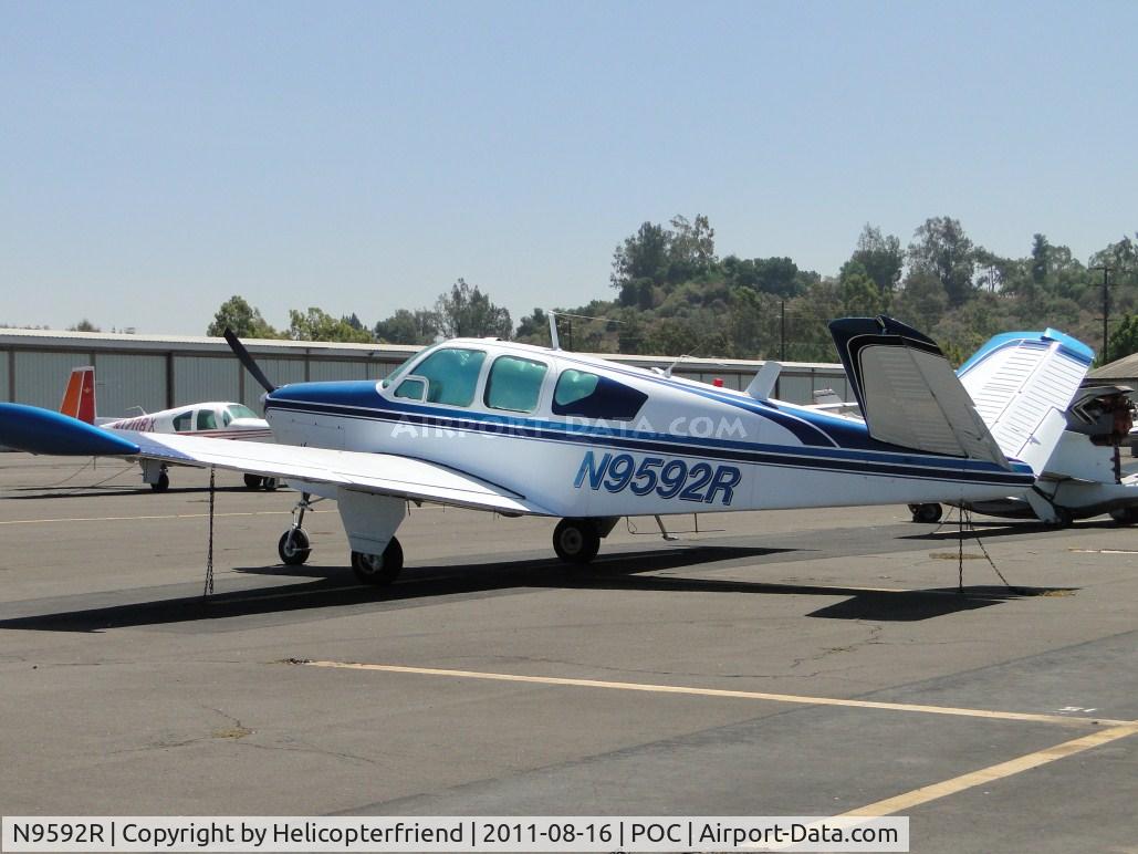 N9592R, 1959 Beech M35 Bonanza C/N D-6177, Tied down and parked in transient parking