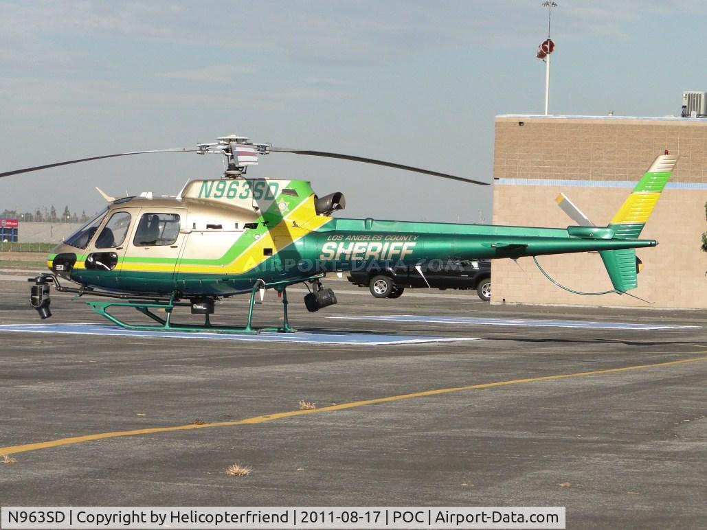 N963SD, 2002 Eurocopter AS-350B-2 Ecureuil Ecureuil C/N 3579, Being parked and secured at LA County Air Ops helipads