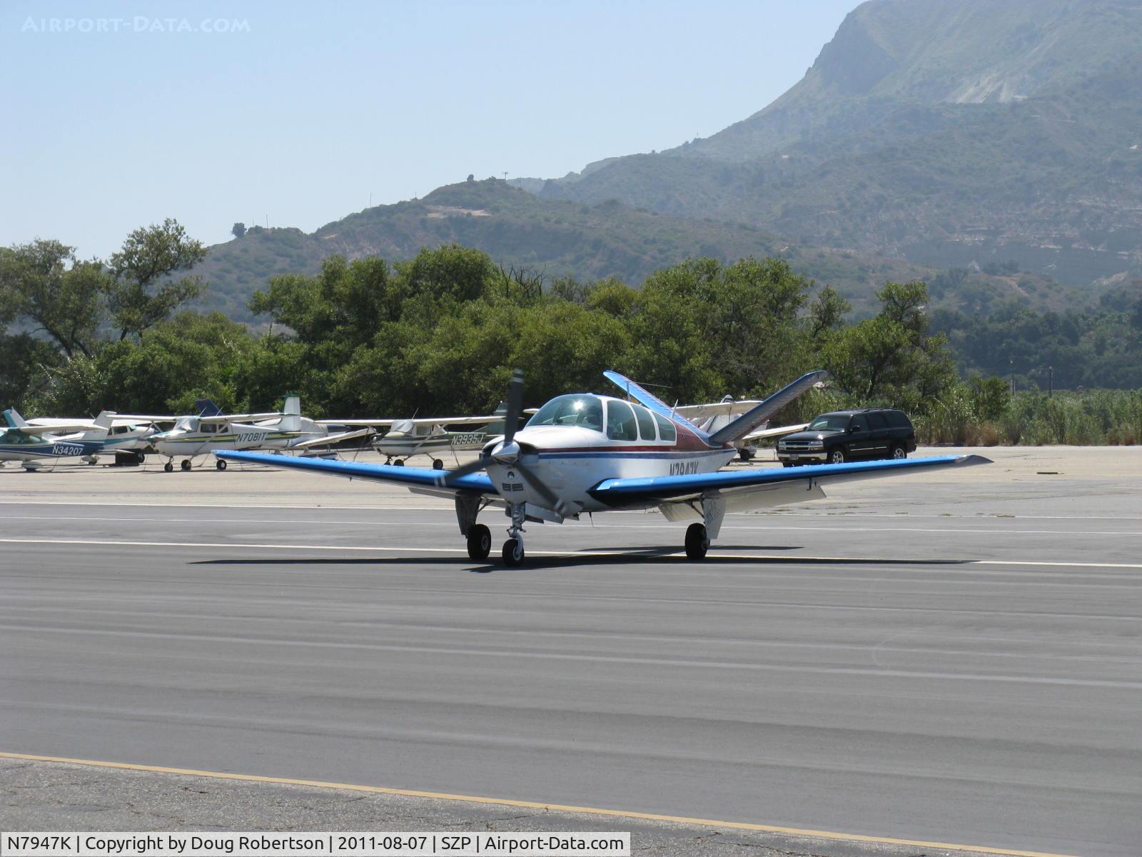 N7947K, 1964 Beech S35 Bonanza C/N D-7457, 1964 Beech S35 BONANZA, Continental IO-520-B 285 Hp, taxi off the active