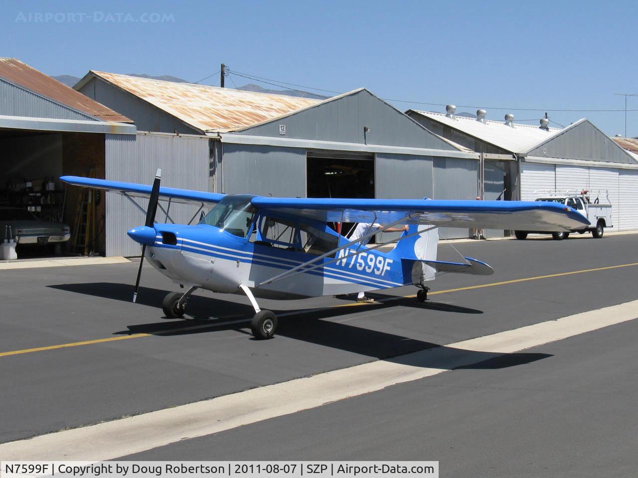 N7599F, 1970 Champion 7ECA Citabria C/N 745-70, 1970 Champion 7ECA CITABRIA, Lycoming O-235 115 Hp, near hangar after giving Young Eagles rides