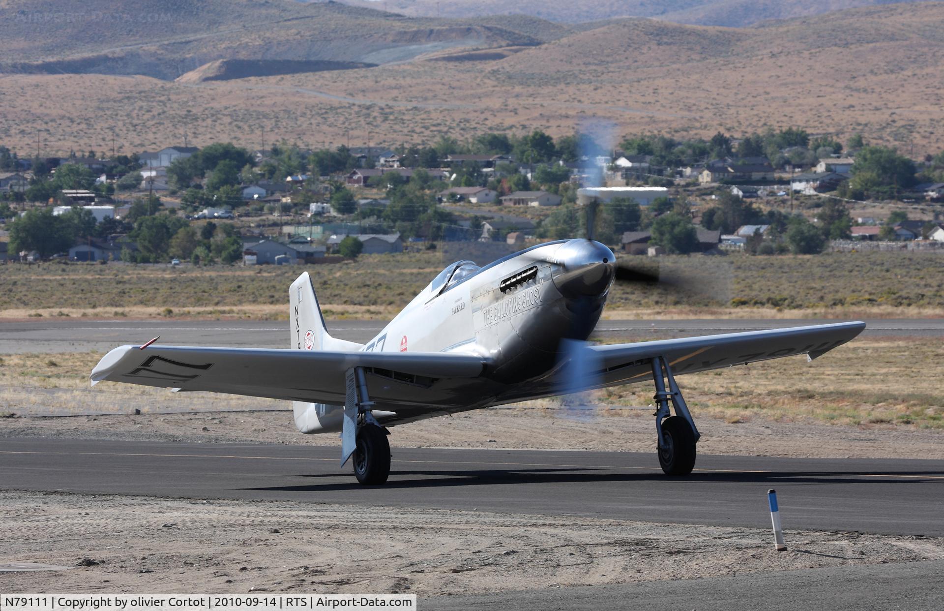 N79111, 1946 North American P-51D Mustang C/N 44-15651, taxiing at reno. Note there's no radiator under the fuselage.