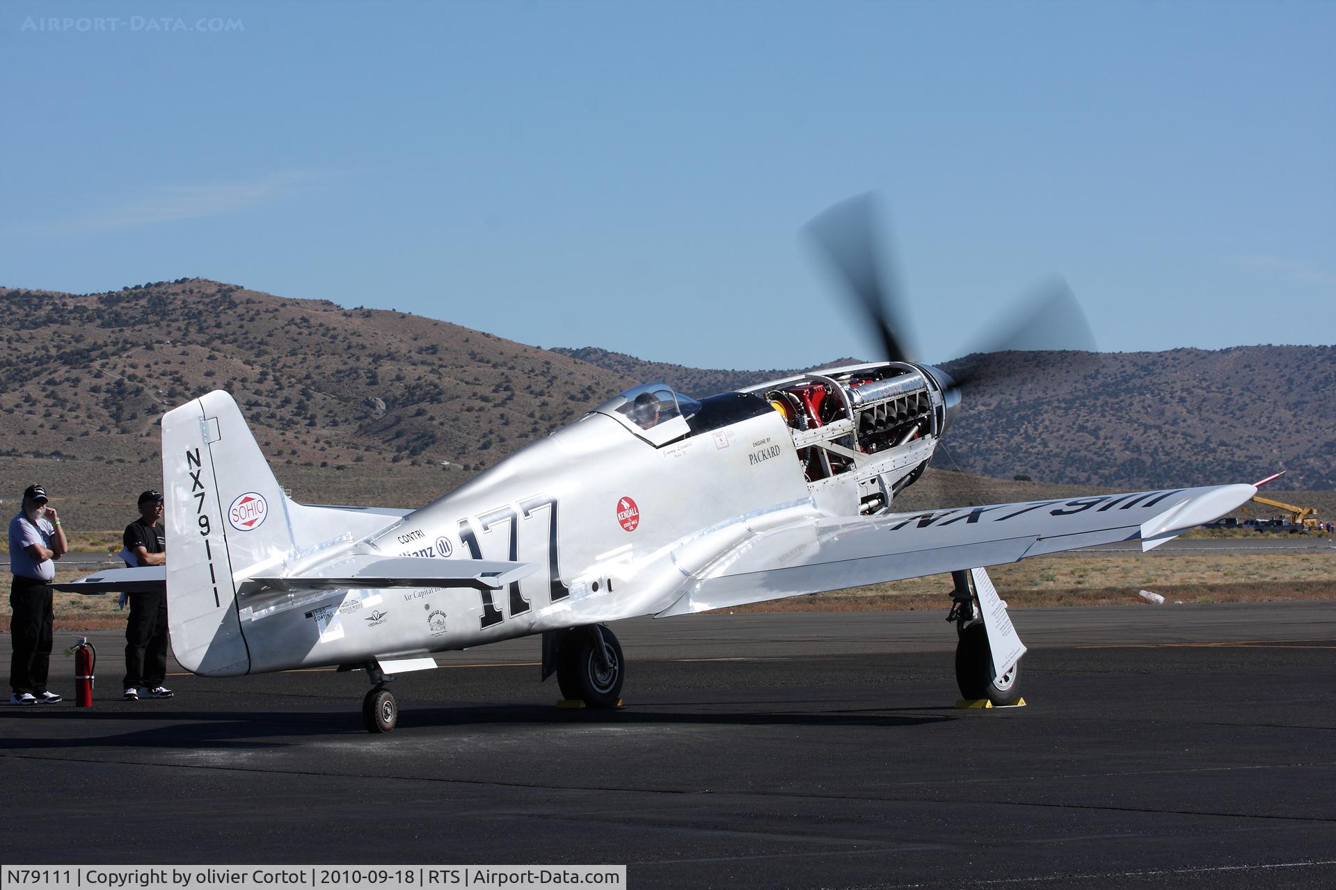N79111, 1946 North American P-51D Mustang C/N 44-15651, Engin test run, Reno air races
