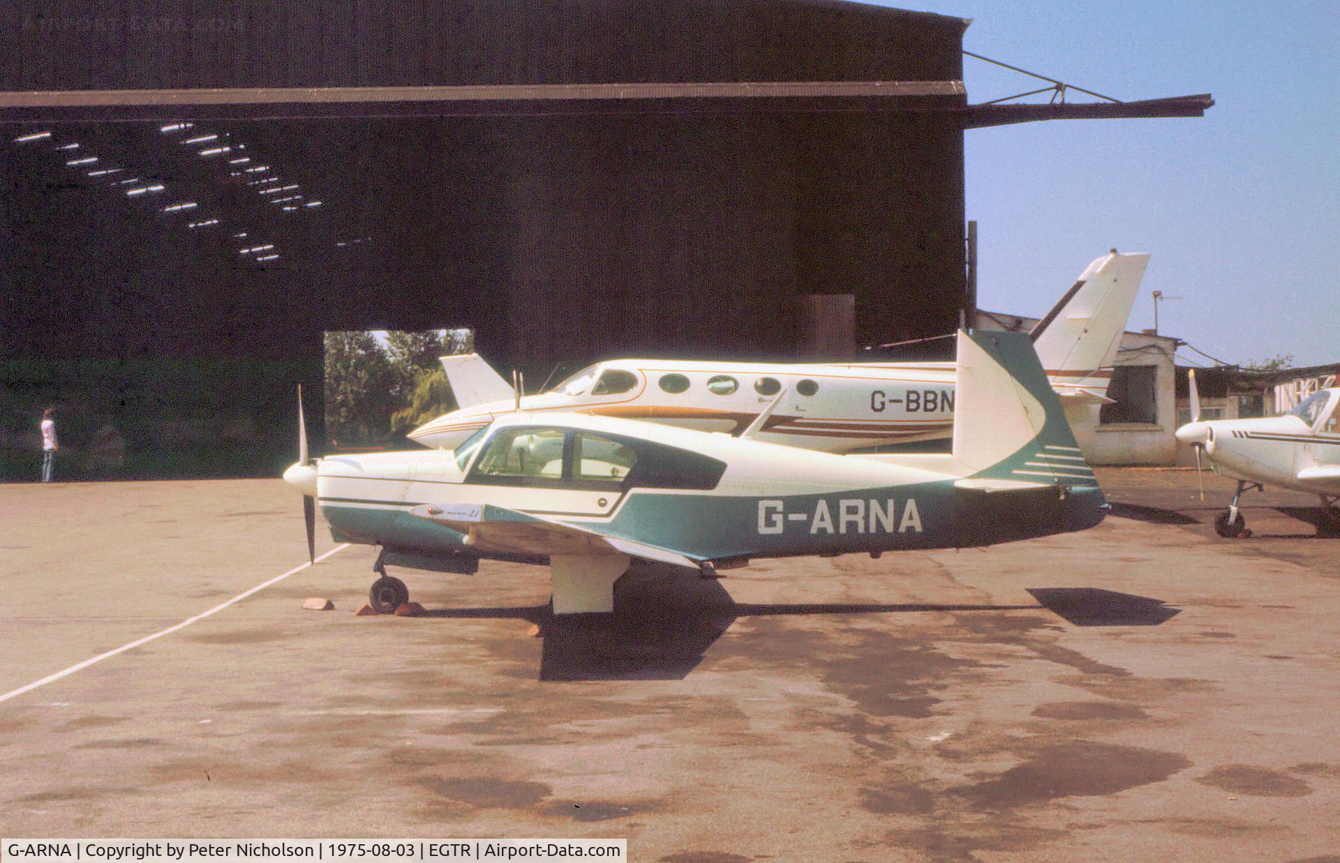 G-ARNA, 1961 Mooney M20B Mark 21 C/N 1806, Mooney M.20B at Elstree in the Summer of 1975.