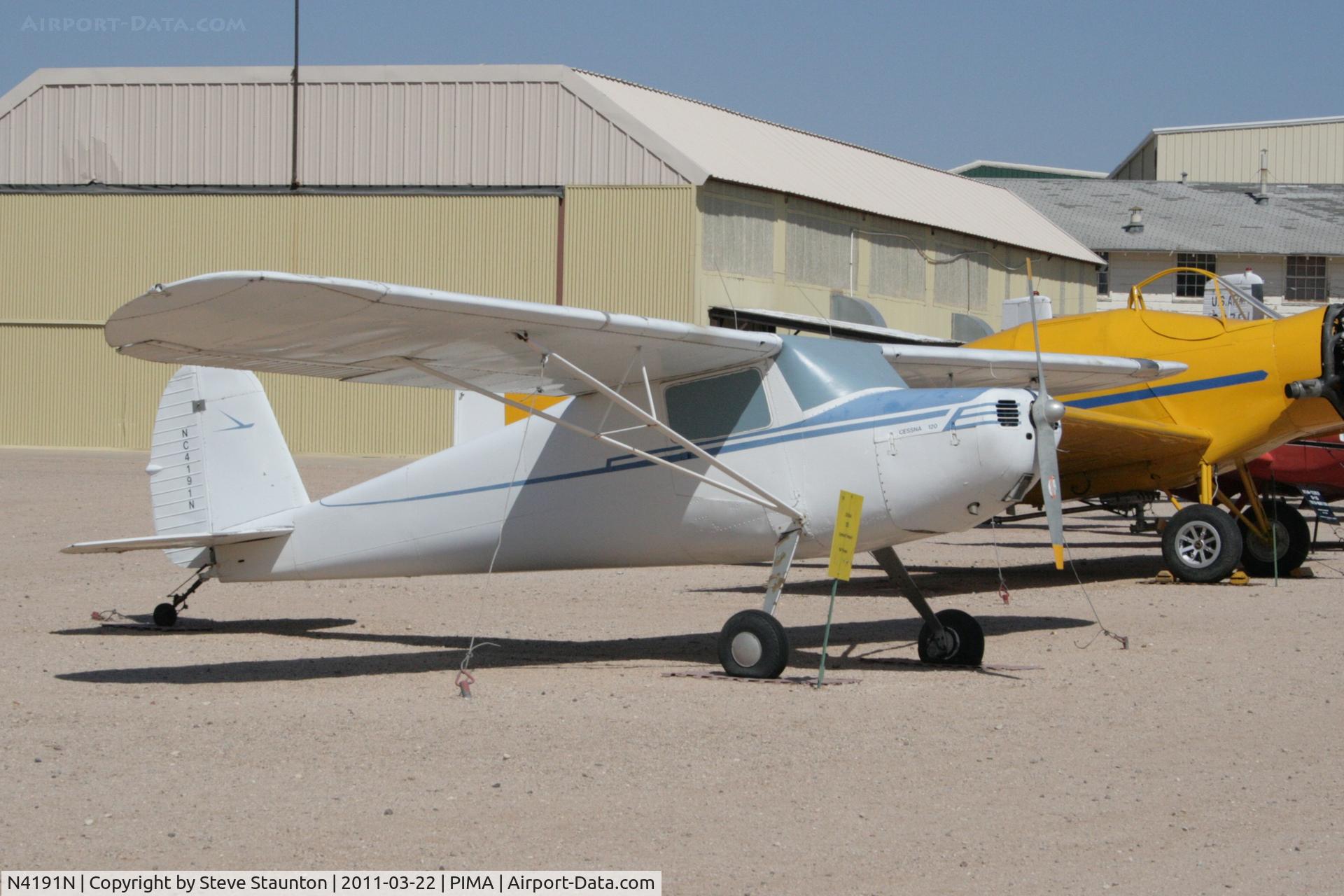 N4191N, 1947 Cessna 120 C/N 13662, Taken at Pima Air and Space Museum, in March 2011 whilst on an Aeroprint Aviation tour