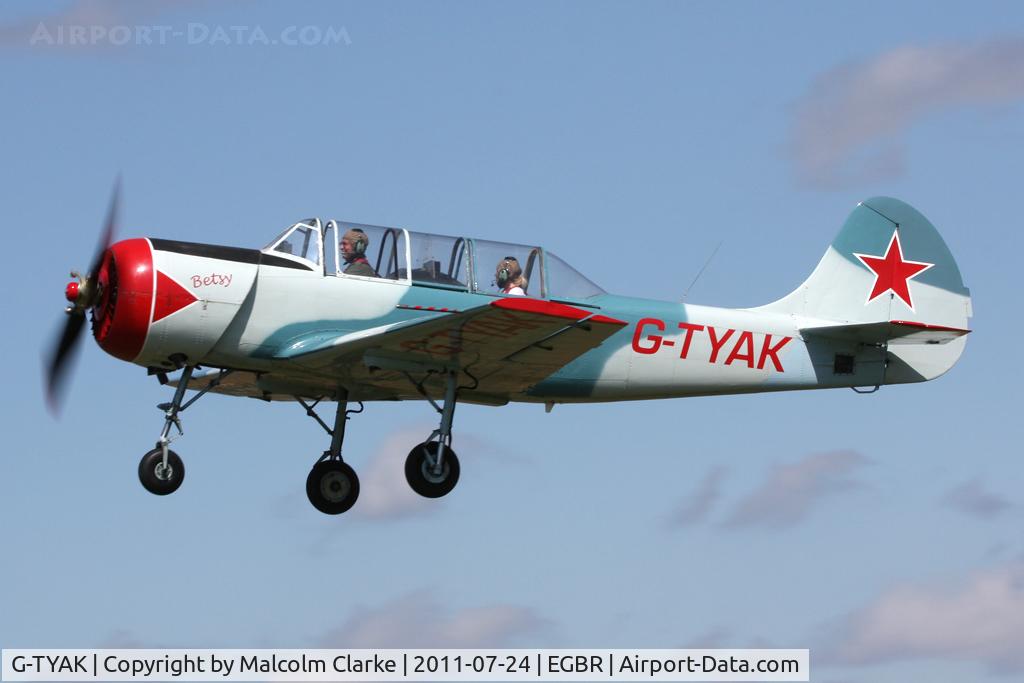 G-TYAK, 1989 Bacau Yak-52 C/N 899907, Bacau Yak-52, an airfield resident at Breighton Airfield's Wings & Wheels Weekend, July 2011.
