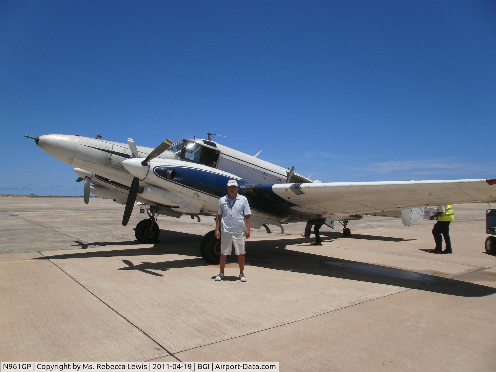 N961GP, 1961 Beech-Hamilton G18S Westwind III C/N BA-559, Captain Jon T before flight to SLU at Grantley Adams Intl. Airport.