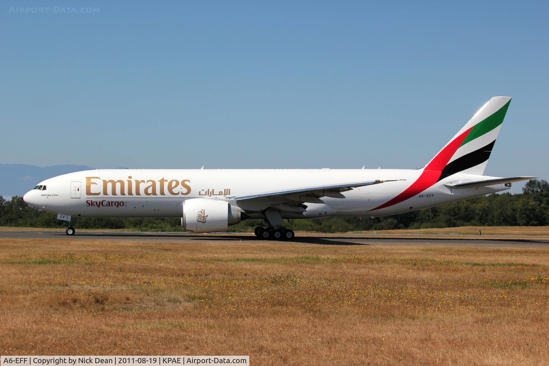 A6-EFF, 2011 Boeing 777-F1H C/N 35612, KPAE/PAE WF033 taxying to 34L for a test flight