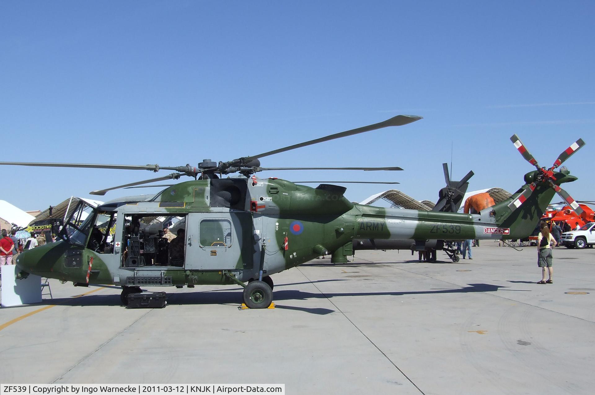 ZF539, 1987 Westland Lynx AH.9A C/N 331, Westland Lynx AH7 (upgraded to AH9) of the Royal Army Army Air Corps at the 2011 airshow at El Centro NAS, CA