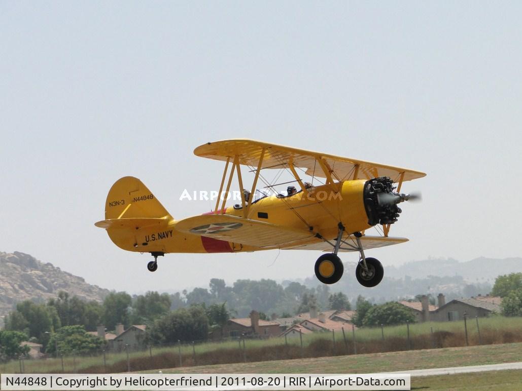 N44848, 1941 Naval Aircraft Factory N3N-3 C/N 4477, Flying north of thr runway