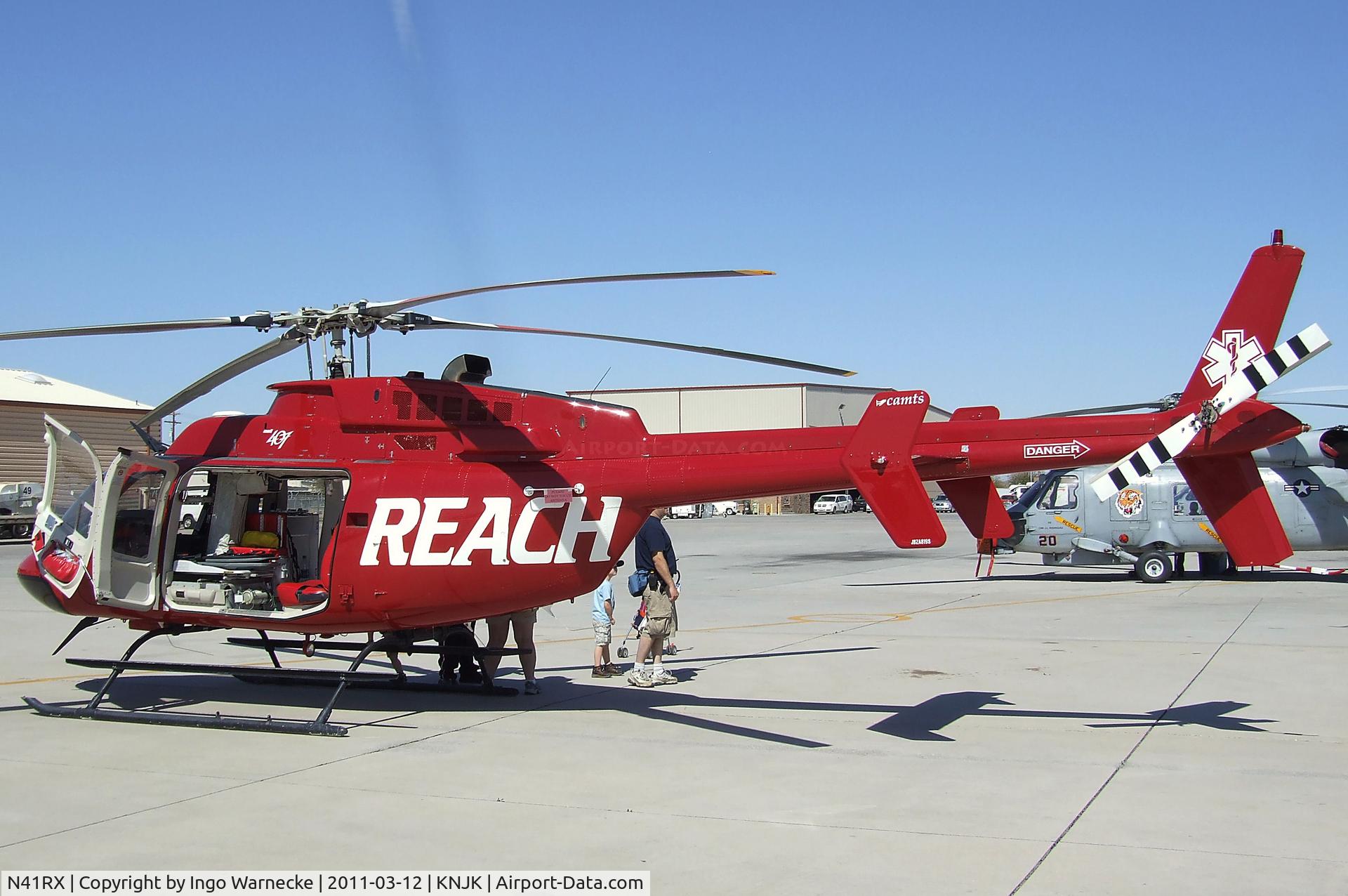 N41RX, 1997 Bell 407 C/N 53124, Bell 407 EMS for REACH Air Medical Services at the 2011 airshow at El Centro NAS, CA