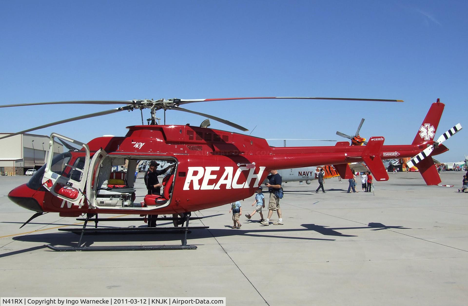 N41RX, 1997 Bell 407 C/N 53124, Bell 407 EMS for REACH Air Medical Services at the 2011 airshow at El Centro NAS, CA