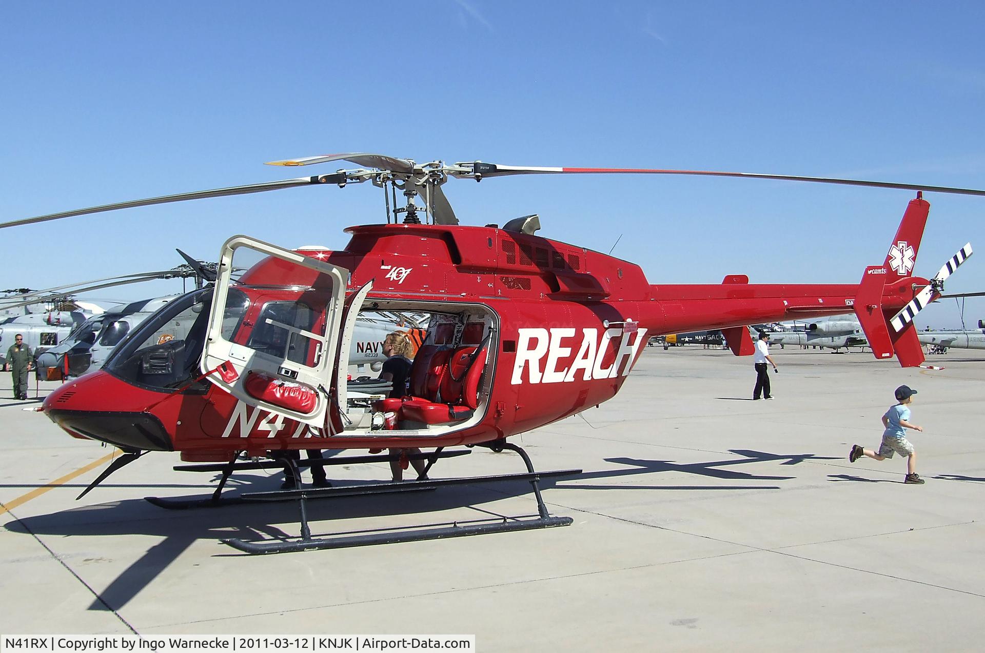 N41RX, 1997 Bell 407 C/N 53124, Bell 407 EMS for REACH Air Medical Services at the 2011 airshow at El Centro NAS, CA