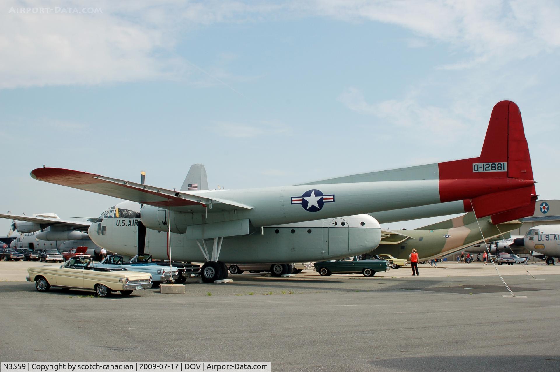 N3559, 1953 Fairchild C-119G Flying Boxcar C/N 10870, 1953 Fairchild C-119G-3E Flying Boxcar and Ford Falcons at the Air Mobility Command Museum, Dover AFB, DE