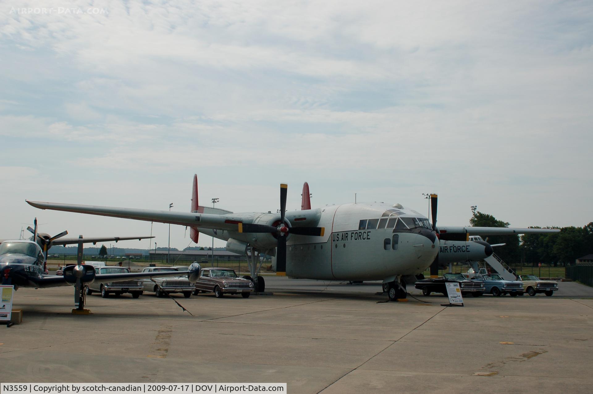N3559, 1953 Fairchild C-119G Flying Boxcar C/N 10870, 1953 Fairchild C-119G-3E Flying Boxcar and Ford Falcons at the Air Mobility Command Museum, Dover AFB, DE