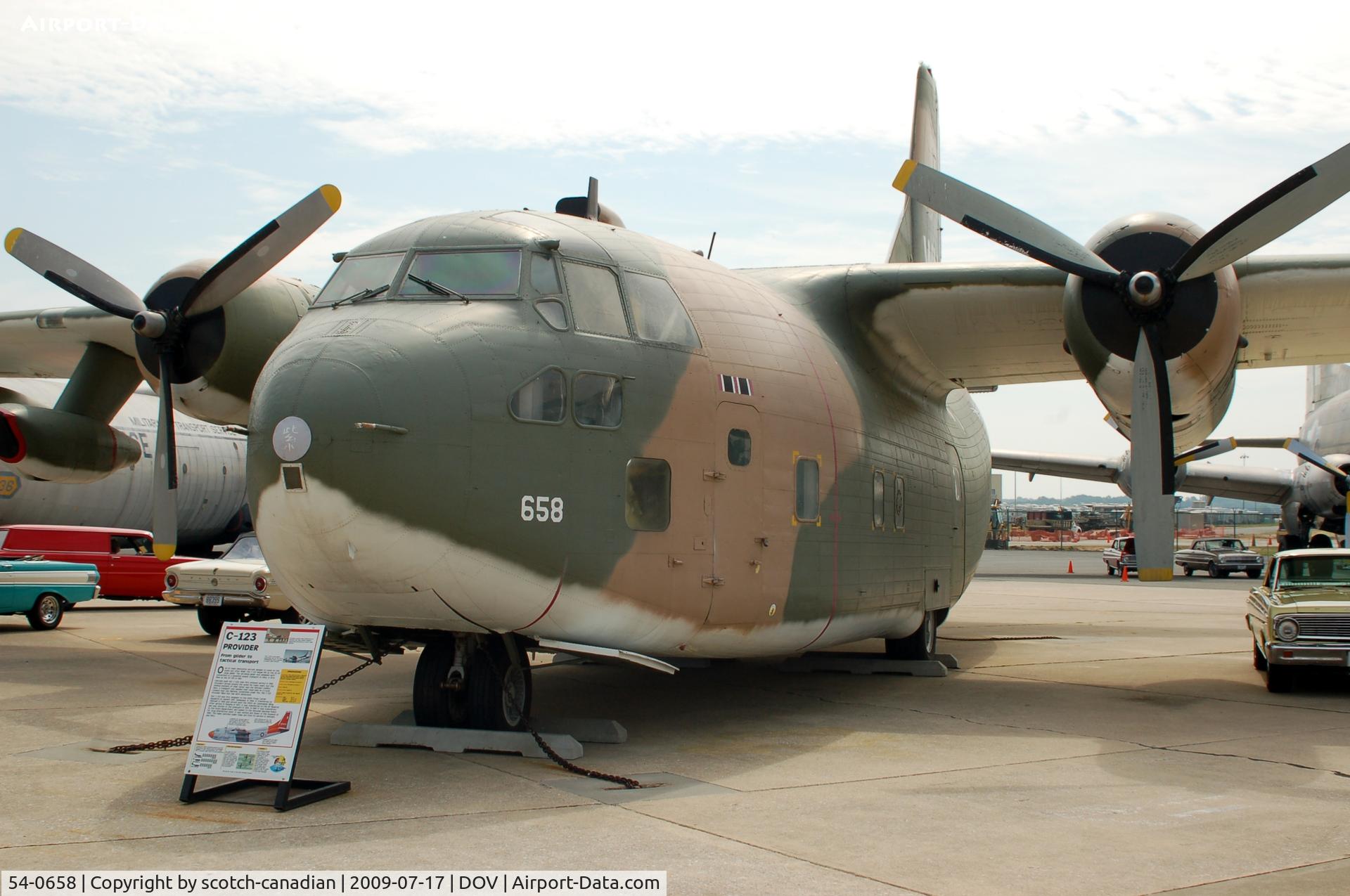 54-0658, 1954 Fairchild C-123K Provider C/N 20107, 1954 Fairchild C-123 Provider and Ford Falcons at the Air Mobility Command Museum, Dover AFB, DE