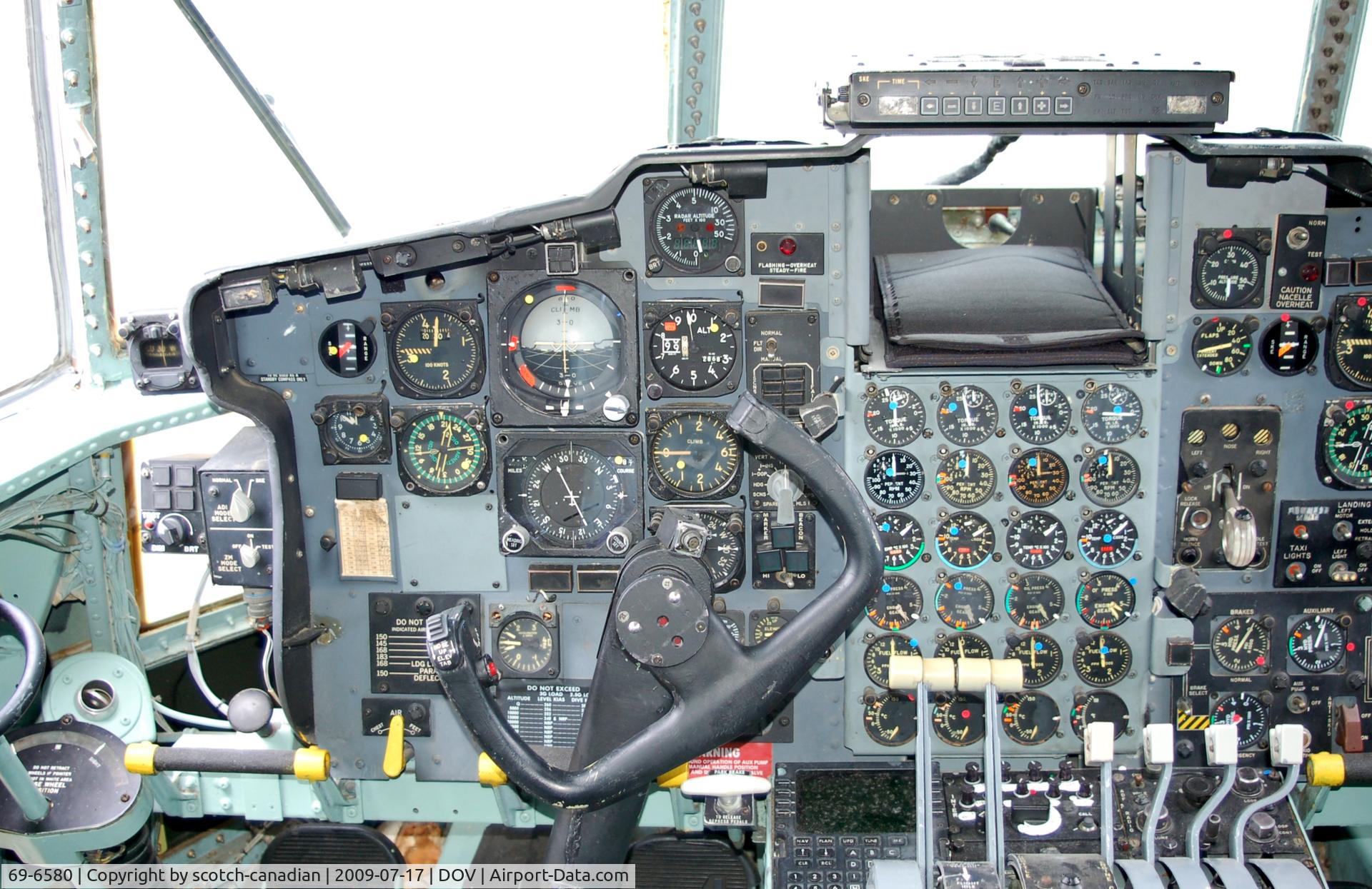 69-6580, 1969 Lockheed C-130E Hercules C/N 382-4356, Lockheed C-130E Hercules Cockpit, Pilot side, at the Air Mobility Command Museum, Dover AFB, DE