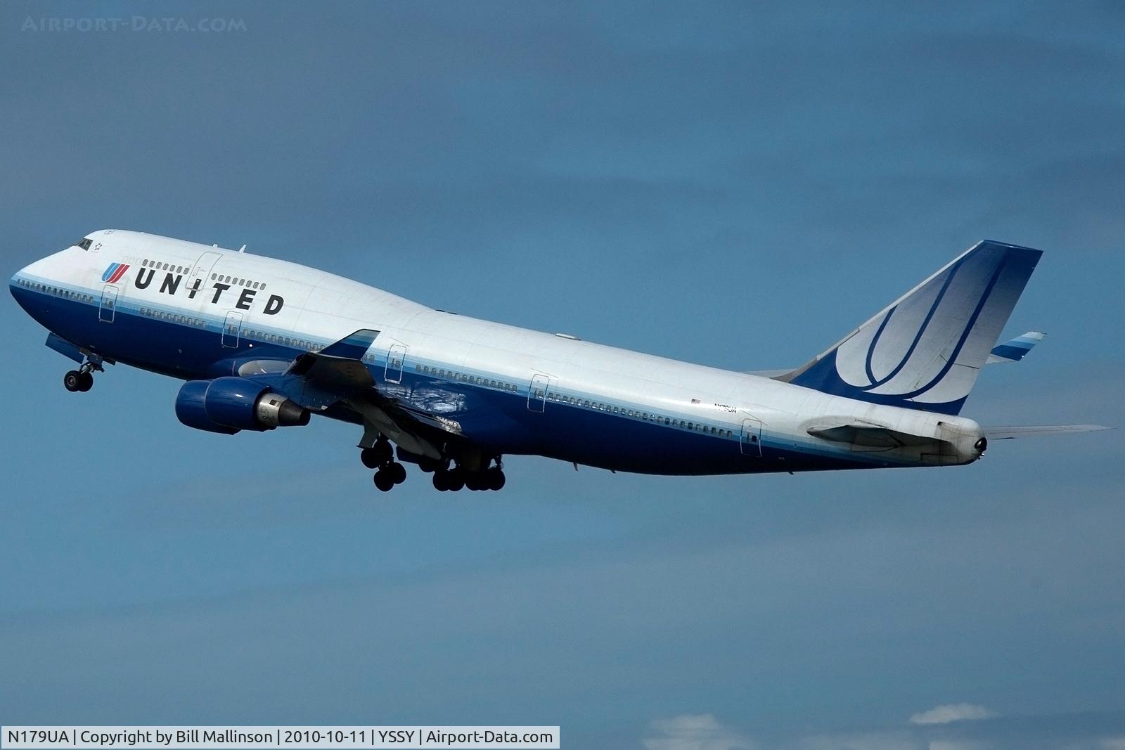 N179UA, 1991 Boeing 747-422 C/N 25158, up and away from 34L