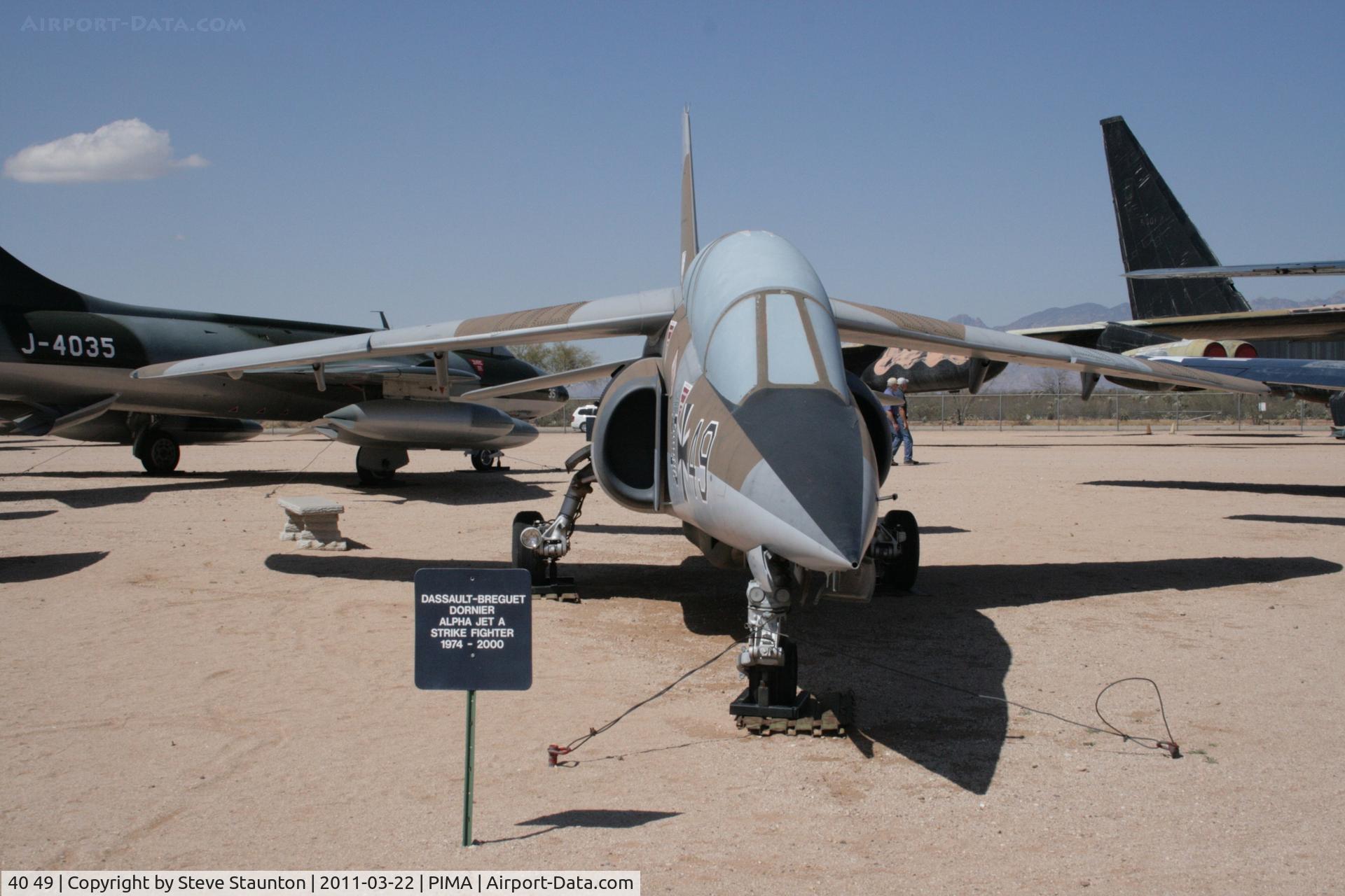 40 49, 1978 Dassault-Dornier Alpha Jet A C/N 0049, Taken at Pima Air and Space Museum, in March 2011 whilst on an Aeroprint Aviation tour