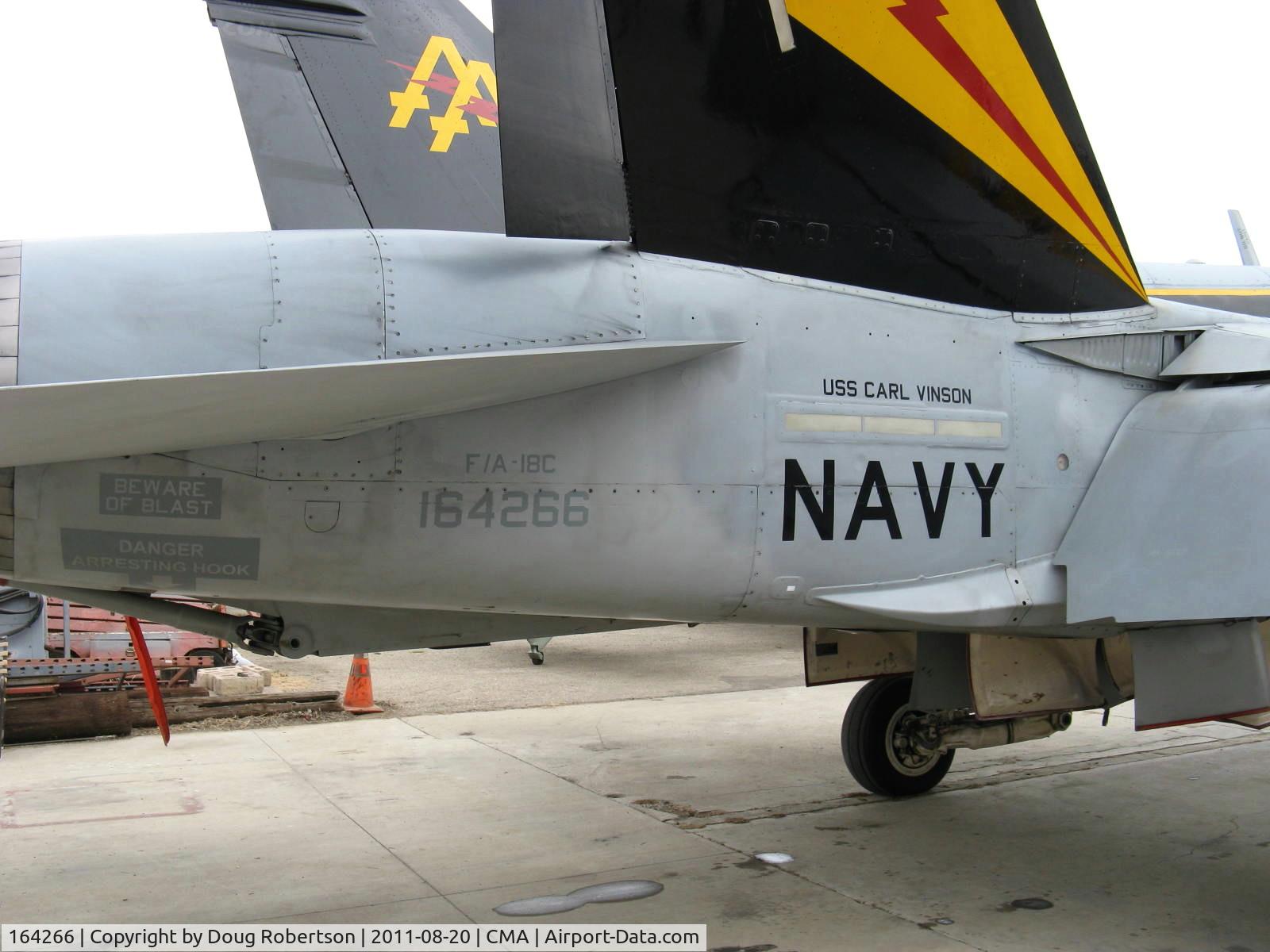 164266, 1991 McDonnell Douglas F/A-18C Hornet C/N 1029/C245, McDonnell Douglas F/A-18C HORNET 'Fist of the Fleet', two General Electric F404-GE-402 Turbofans, 11,000 lb thrust each, 17,750 lb thrust each with afterburner, single place