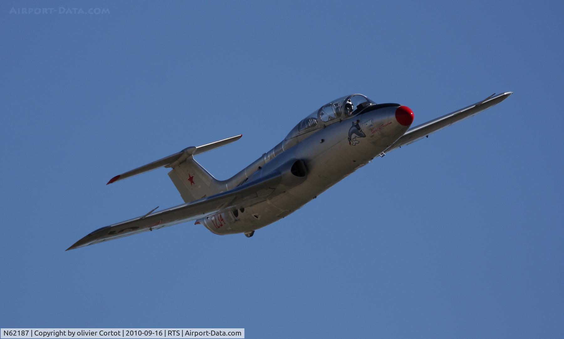 N62187, 1966 Aero L-29 Delfin C/N 1234, Taking off, flying over the photographs's pylon.