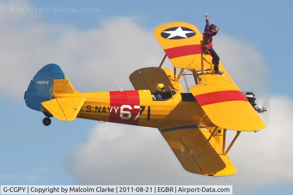 G-CGPY, 1945 Boeing E75N1 C/N 75-5303, Boeing A-75L300 Stearman at Breighton Airfield's Summer Fly-In, August 2011.