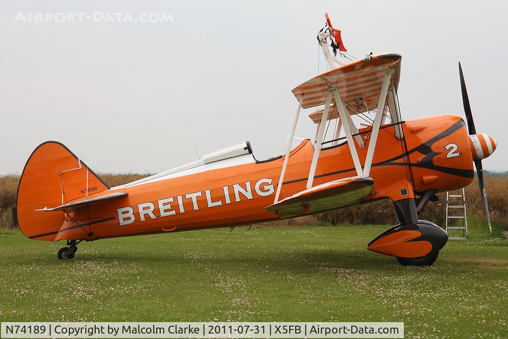 N74189, 1941 Boeing PT-17/R985 Kaydet (A75N1) C/N 75-717, Stearman PT-17 Kaydet at Fishburn Airfield, July 2011.