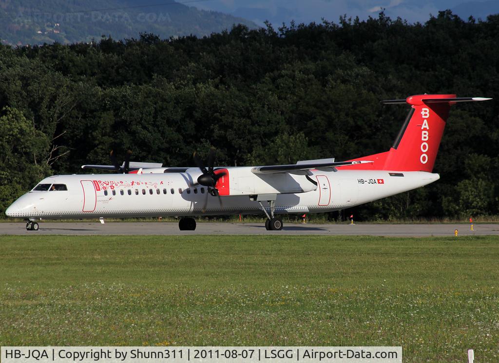 HB-JQA, 2000 De Havilland Canada DHC-8-402Q Dash 8 C/N 4017, Lining up rwy 23 for departure with additional 'operated by Darwin Airlines'