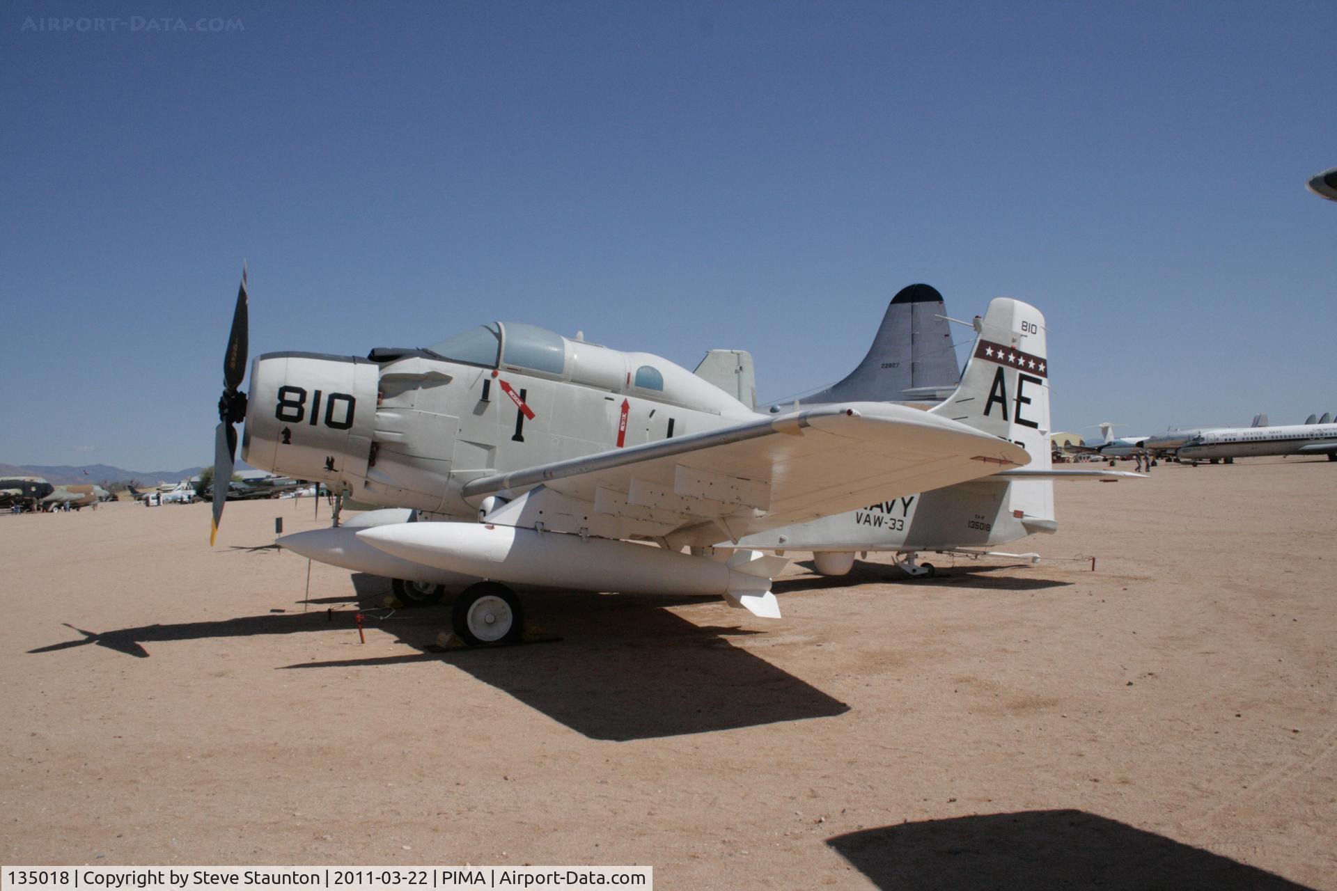 135018, Douglas EA-1F Skyraider C/N 10095, Taken at Pima Air and Space Museum, in March 2011 whilst on an Aeroprint Aviation tour
