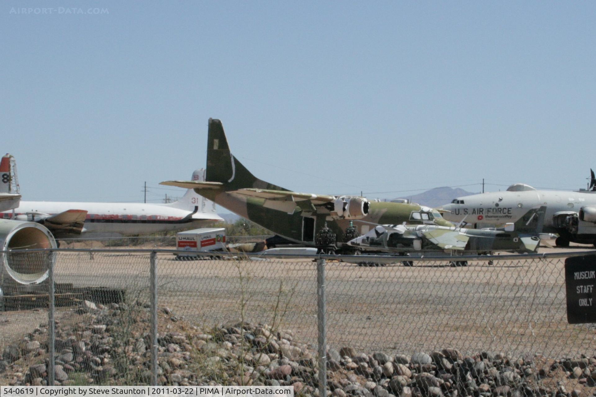 54-0619, 1954 Fairchild C-123K Provider C/N 20068, Taken at Pima Air and Space Museum, in March 2011 whilst on an Aeroprint Aviation tour - located in the storage area