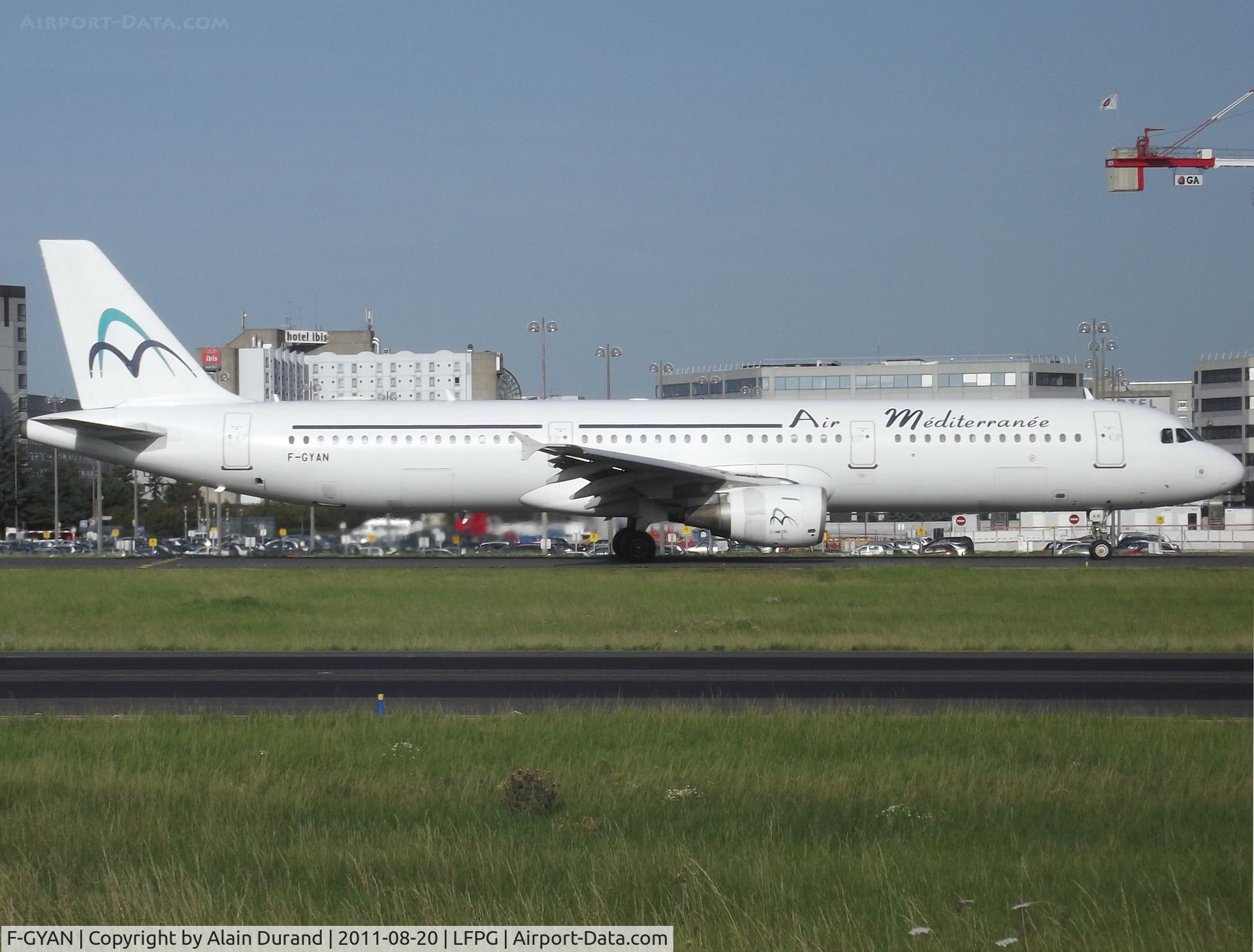 F-GYAN, 1995 Airbus A321-111 C/N 535, Spent her seven first year serving Swissair as HB-IOE until the airline's closure. In 2002 moved across the border to France on behalf of ILFC which had pitched a lease contract with Air Méditerrannée.