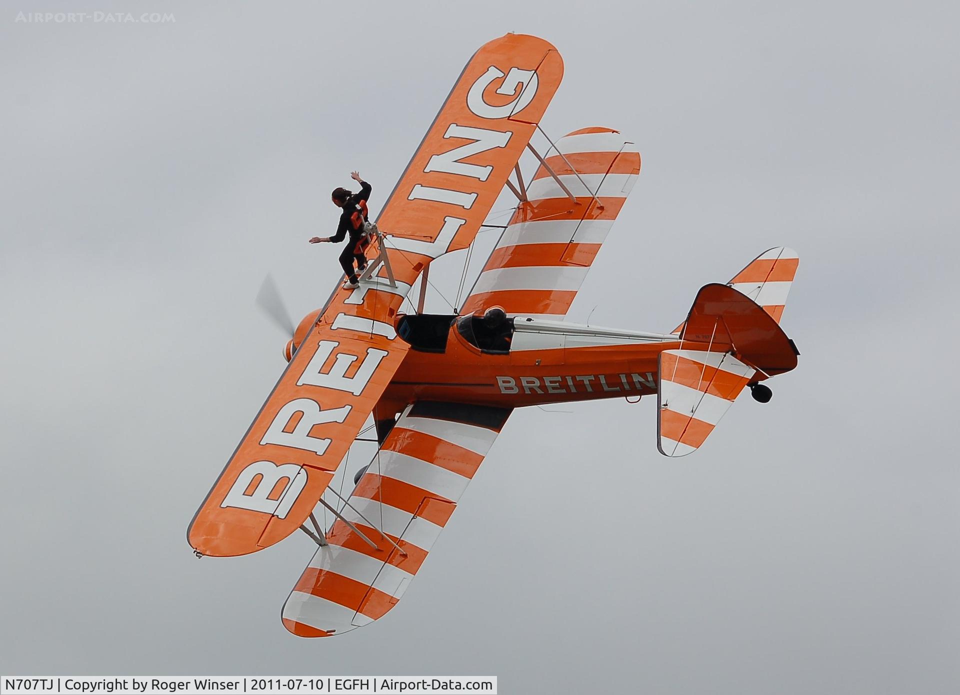 N707TJ, 1943 Boeing A75N1(PT17) C/N 75-950, Wingwalking competion winner in the air.