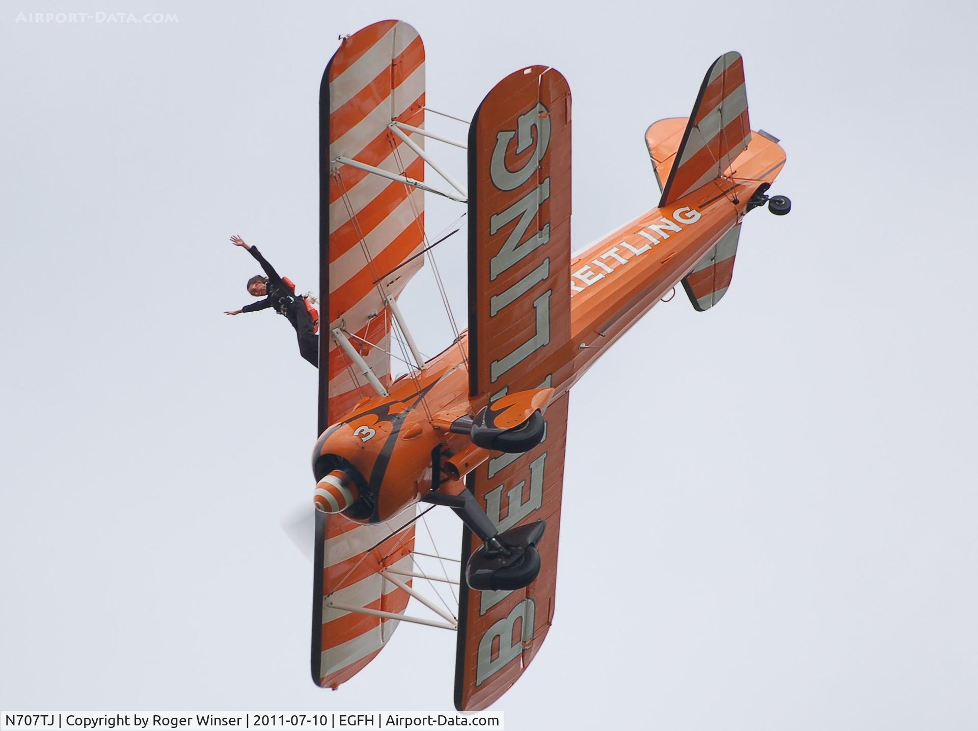 N707TJ, 1943 Boeing A75N1(PT17) C/N 75-950, Wingwalker competition winner in the air.