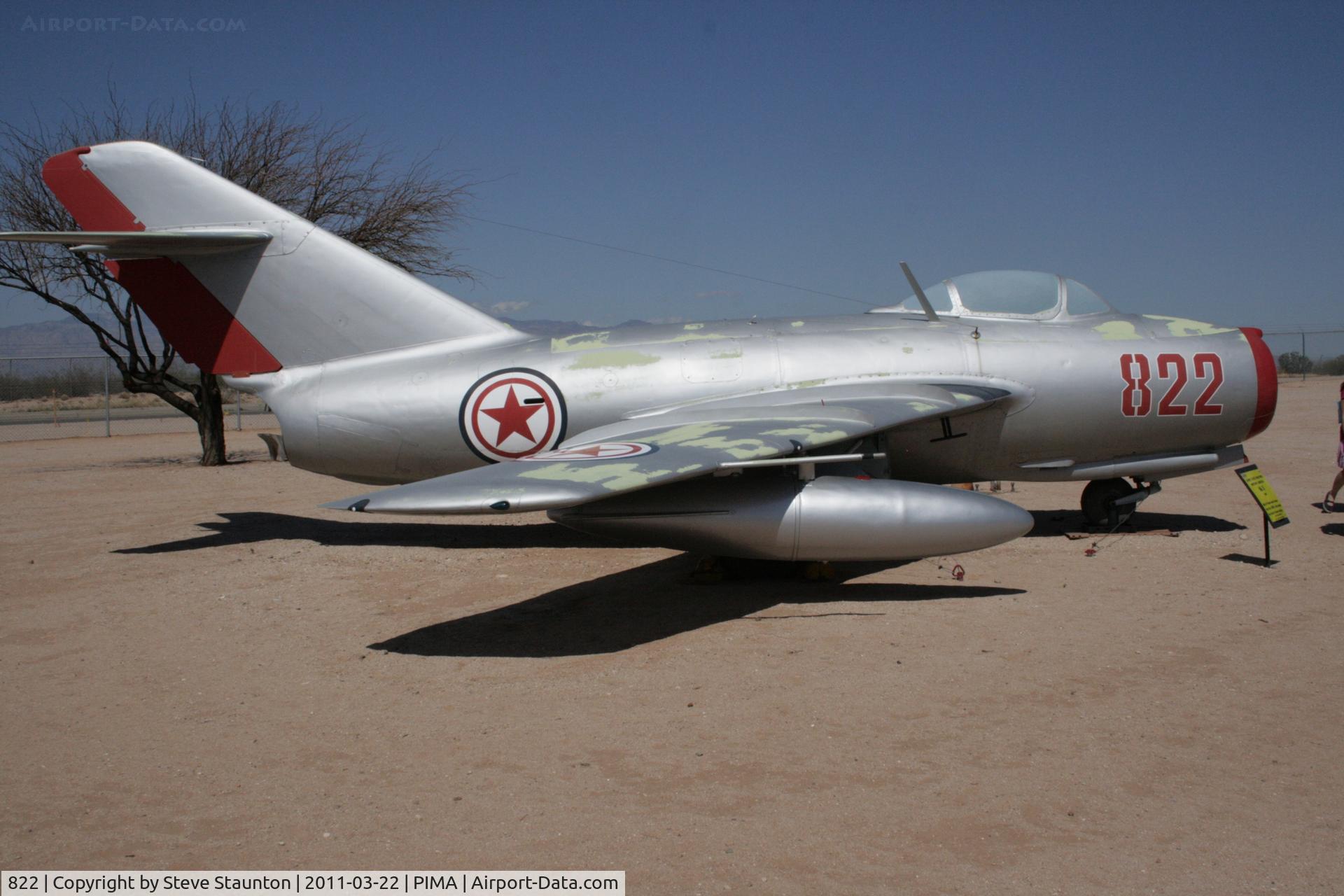 822, Mikoyan-Gurevich MiG-15bis C/N 1B00822, Taken at Pima Air and Space Museum, in March 2011 whilst on an Aeroprint Aviation tour