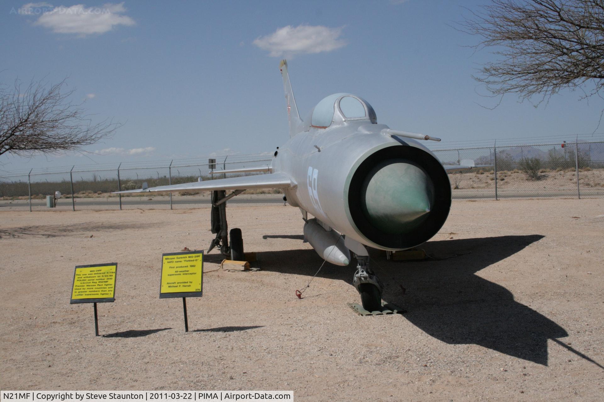 N21MF, Mikoyan-Gurevich MiG-21PF C/N 762410, Taken at Pima Air and Space Museum, in March 2011 whilst on an Aeroprint Aviation tour