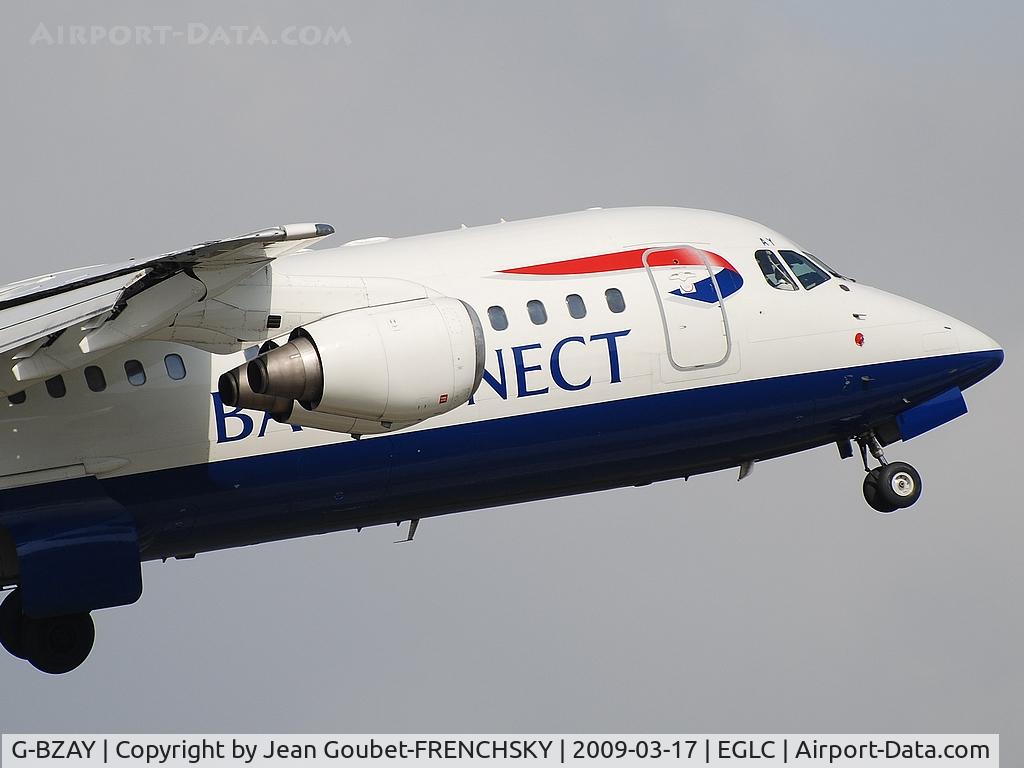 G-BZAY, 2000 British Aerospace Avro 146-RJ100 C/N E3368, take off to AMS