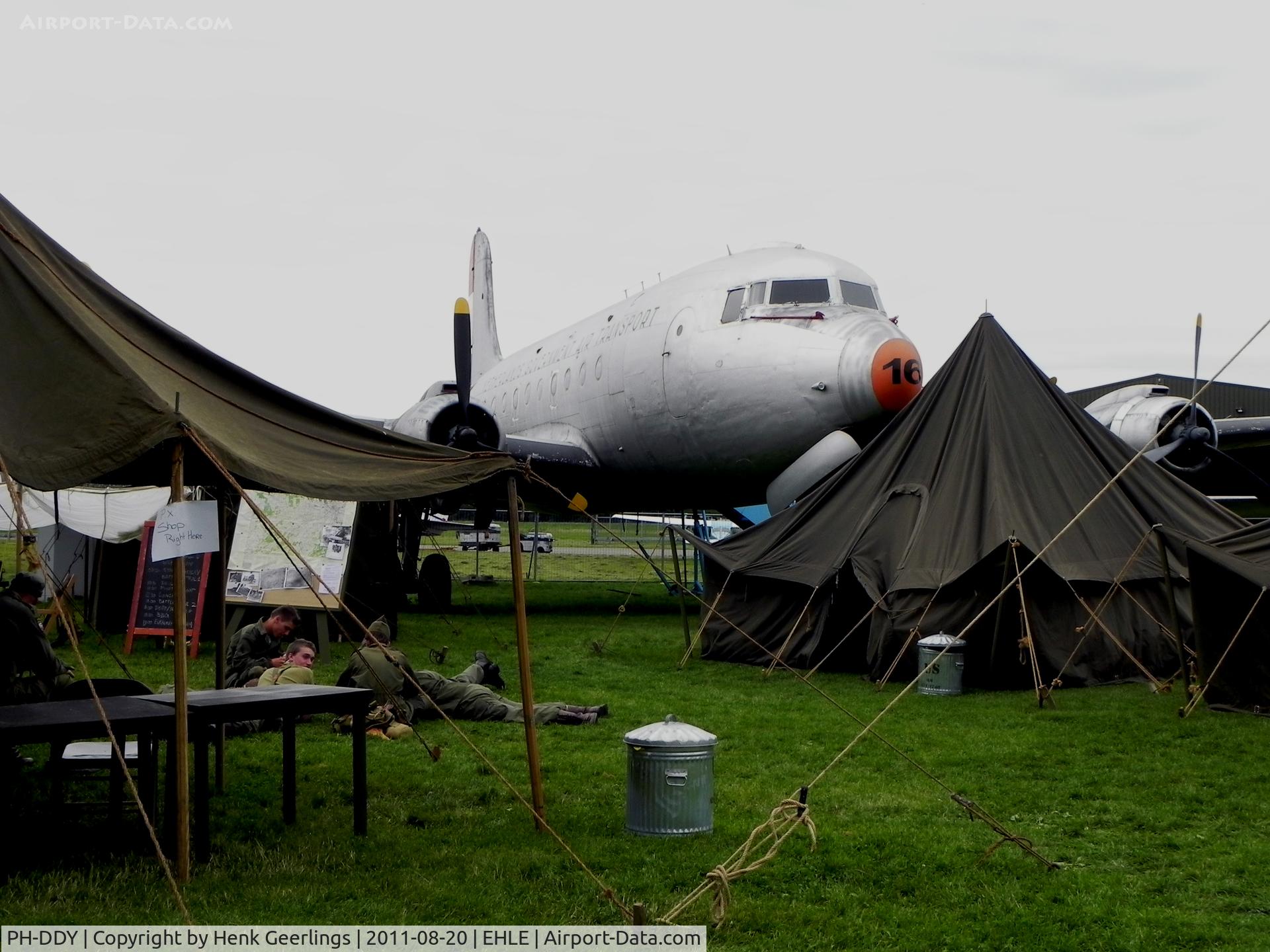 PH-DDY, 1942 Douglas C-54A Skymaster C/N 7488, C-54. Army camp at EHLE Aviodrome Aviation Museum