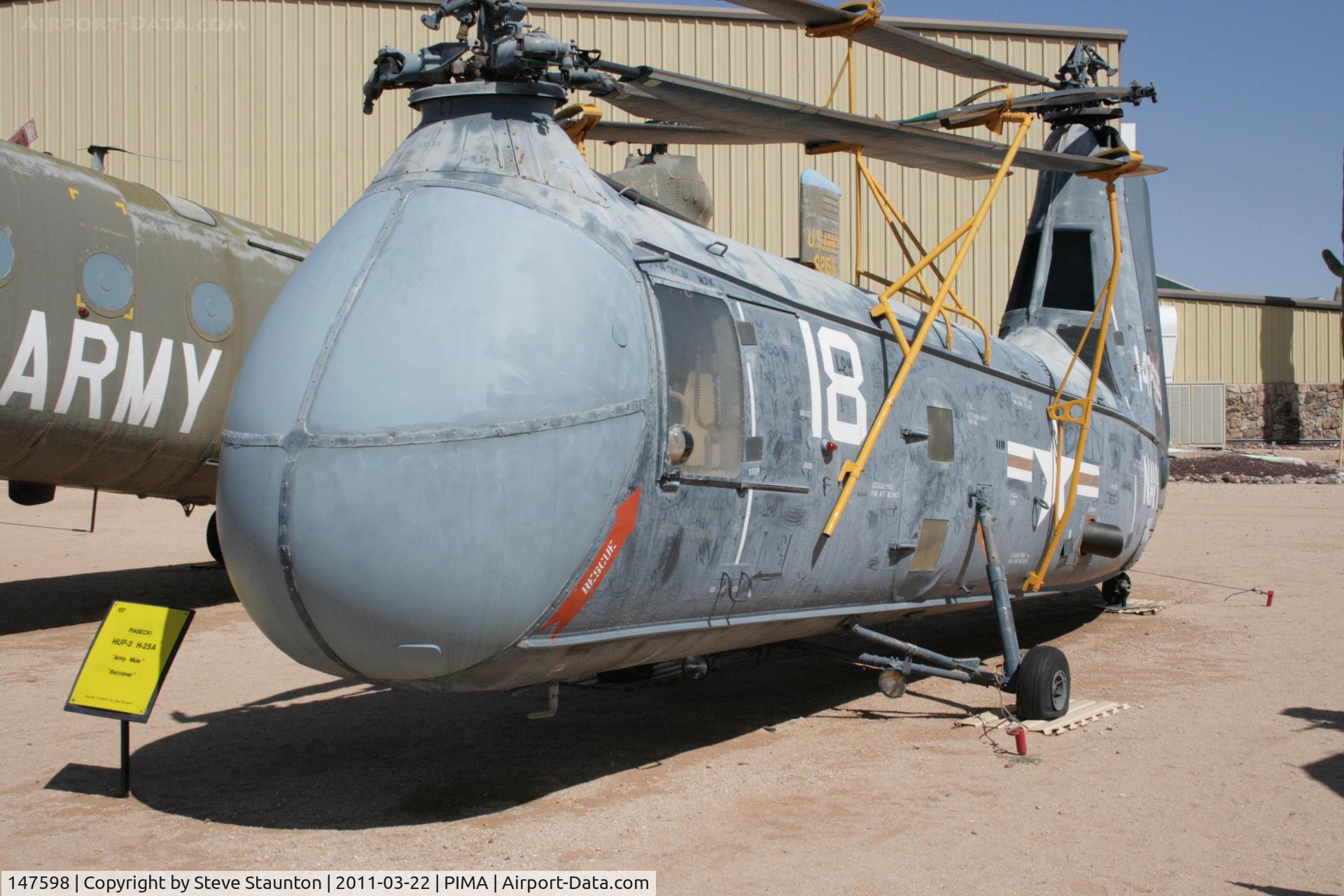 147598, Piasecki HUP-3 Retriever C/N Not found 147598, Taken at Pima Air and Space Museum, in March 2011 whilst on an Aeroprint Aviation tour
