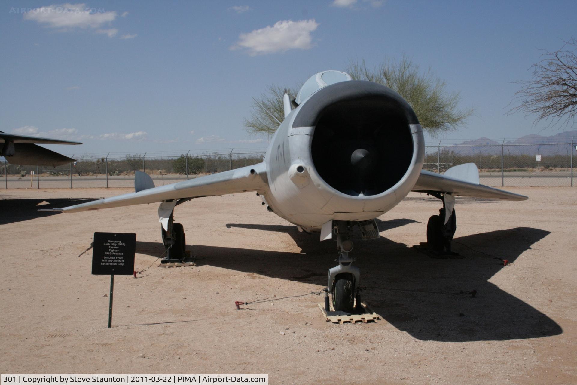 301, Shenyang J-6A (MiG-19PF) C/N Not found 301, Taken at Pima Air and Space Museum, in March 2011 whilst on an Aeroprint Aviation tour