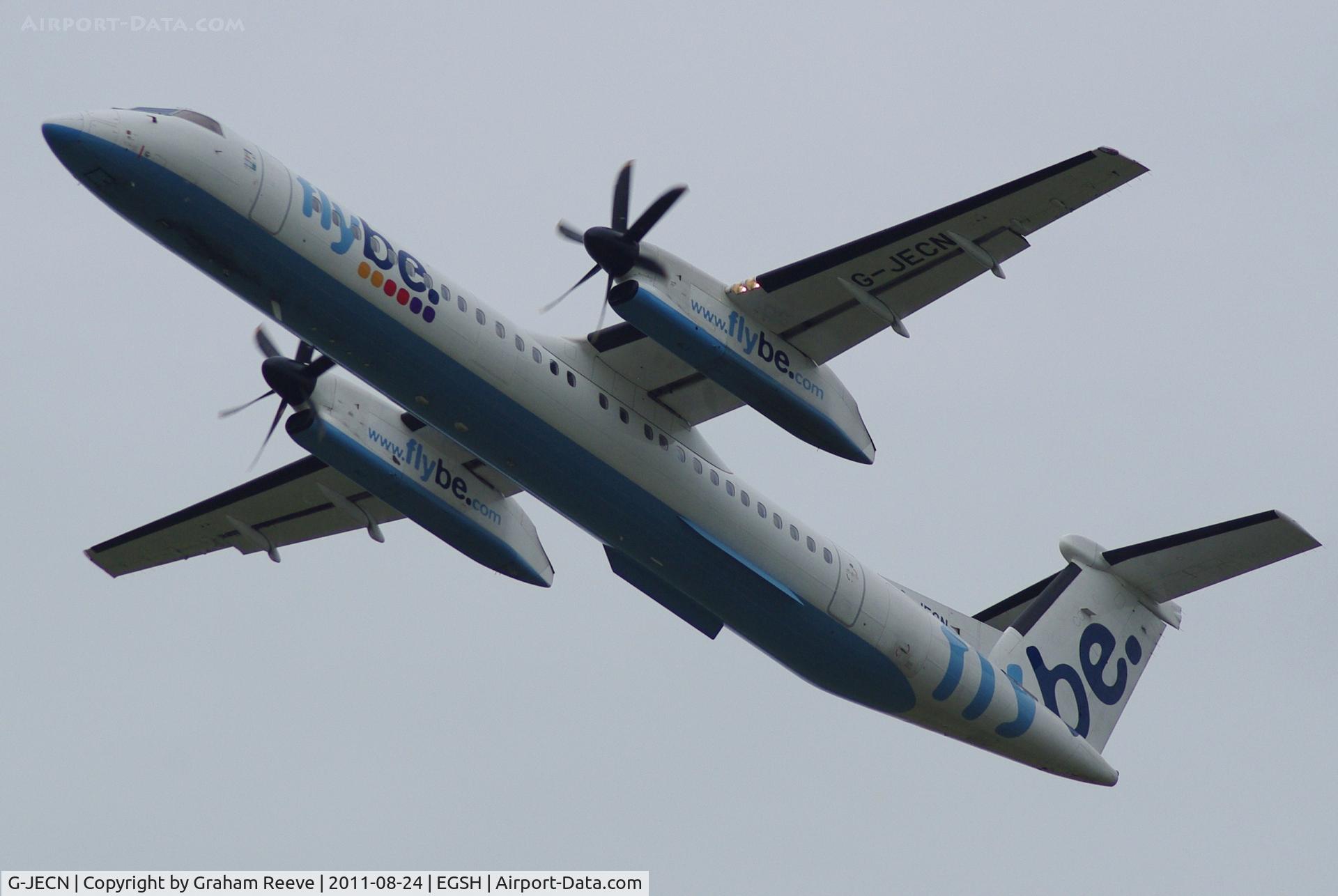 G-JECN, 2005 De Havilland Canada DHC-8-402Q Dash 8 C/N 4120, Departing from Norwich.