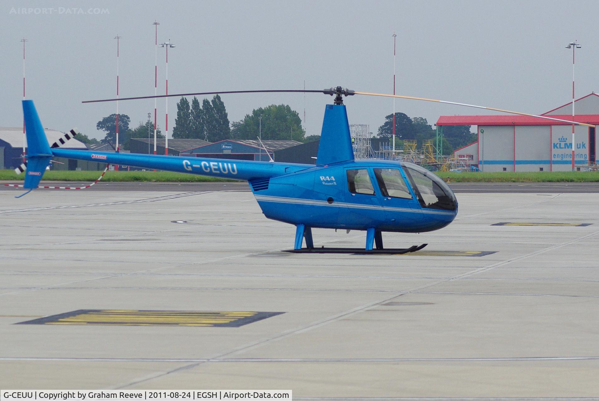G-CEUU, 2007 Robinson R44 Raven II C/N 11949, Parked at Norwich.