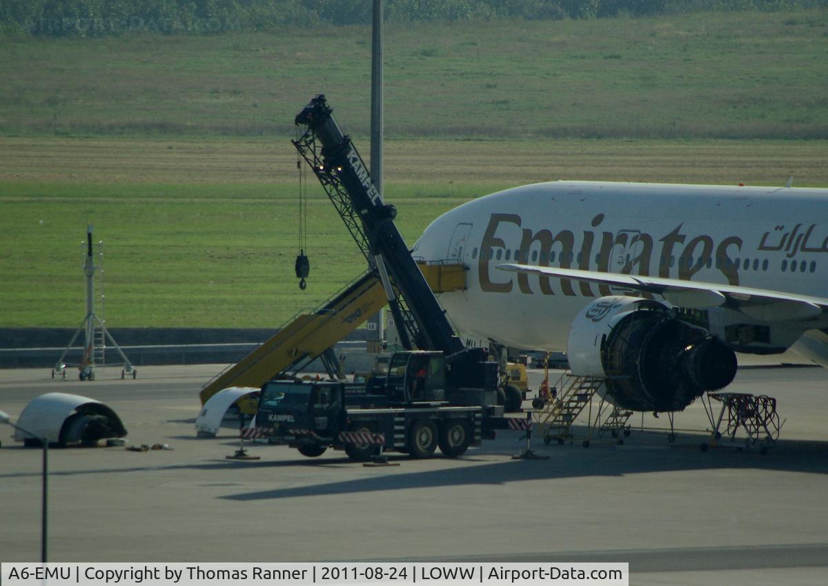 A6-EMU, 2002 Boeing 777-31H C/N 29064, repair of defect engine