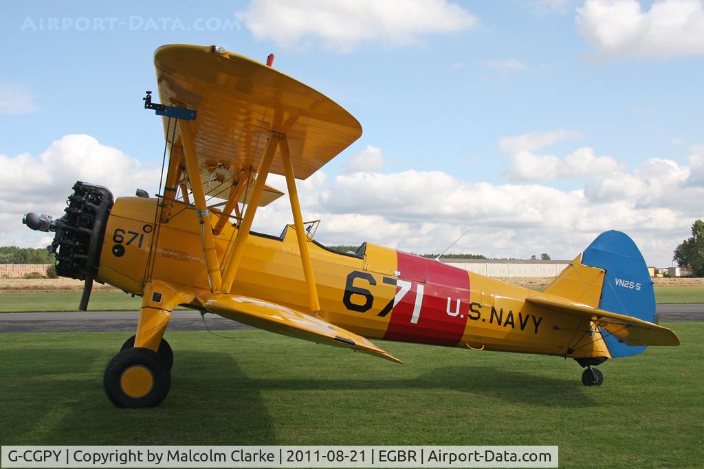 G-CGPY, 1945 Boeing E75N1 C/N 75-5303, Boeing A-75L300 Stearman at Breighton Airfield's Summer Fly-In, August 2011.