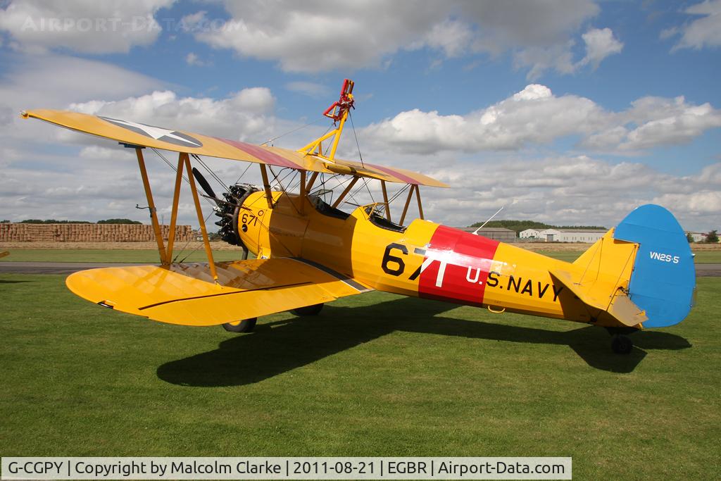 G-CGPY, 1945 Boeing E75N1 C/N 75-5303, Boeing A-75L300 Stearman at Breighton Airfield's Summer Fly-In, August 2011